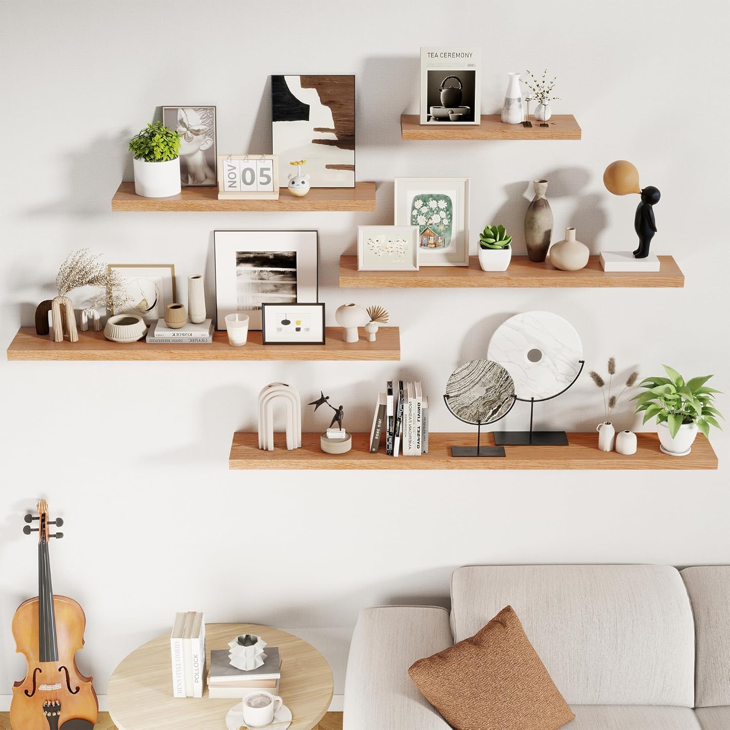 RICHFOCUS 24 Inch Solid Oak Floating Shelf for Wall