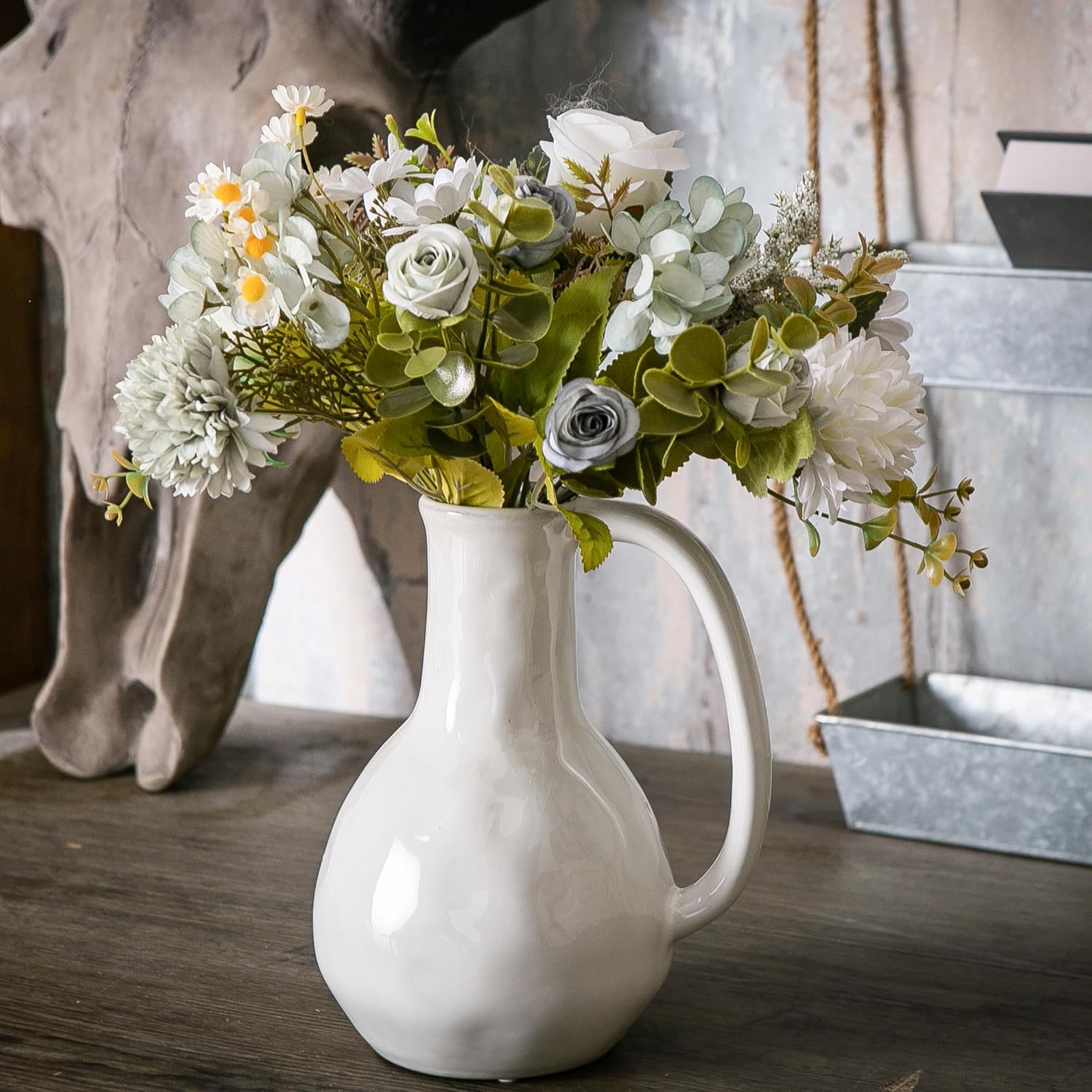 Tanvecle White Ceramic Vase with Big Handles