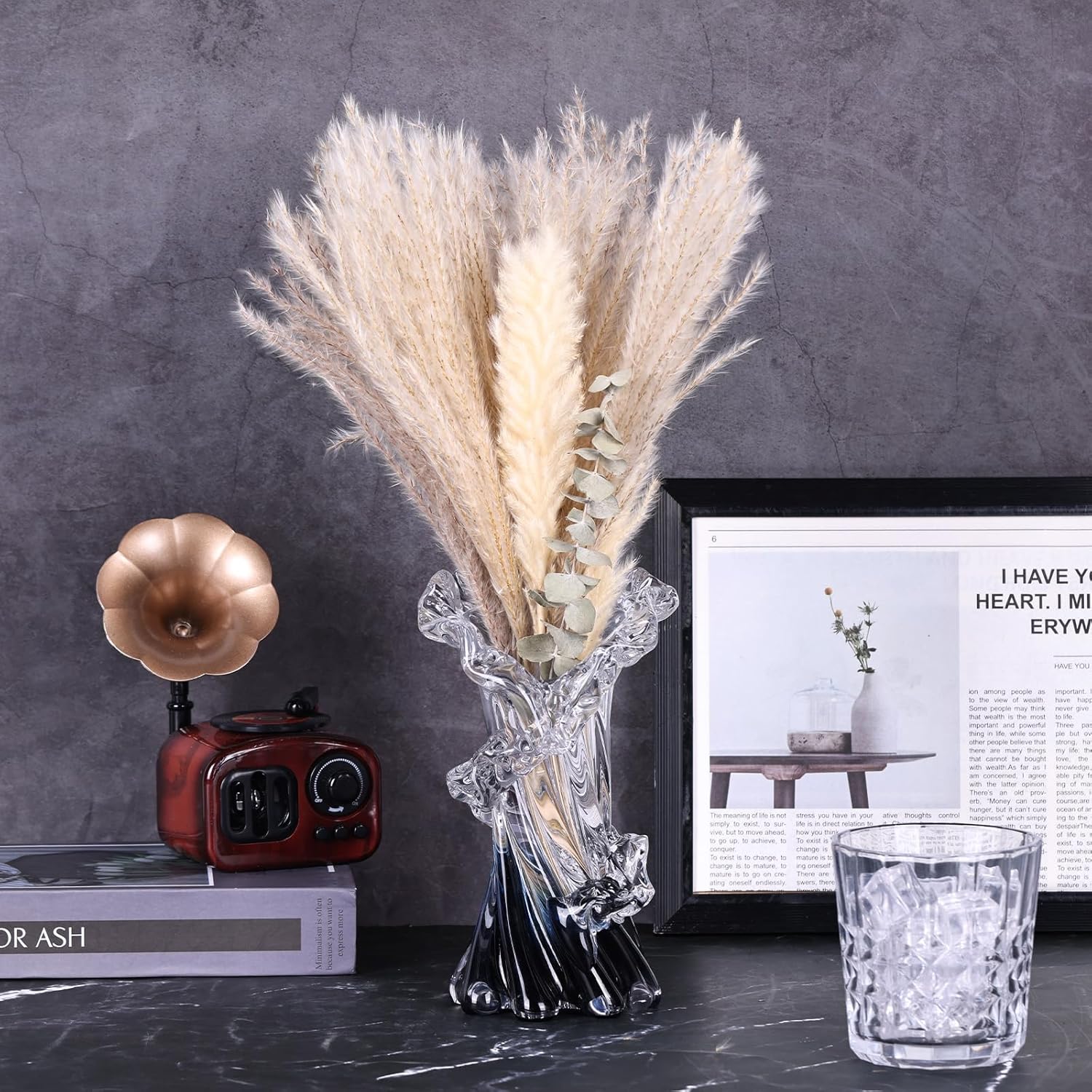 Hand Blown Blue Glass Vase for Home Decor
