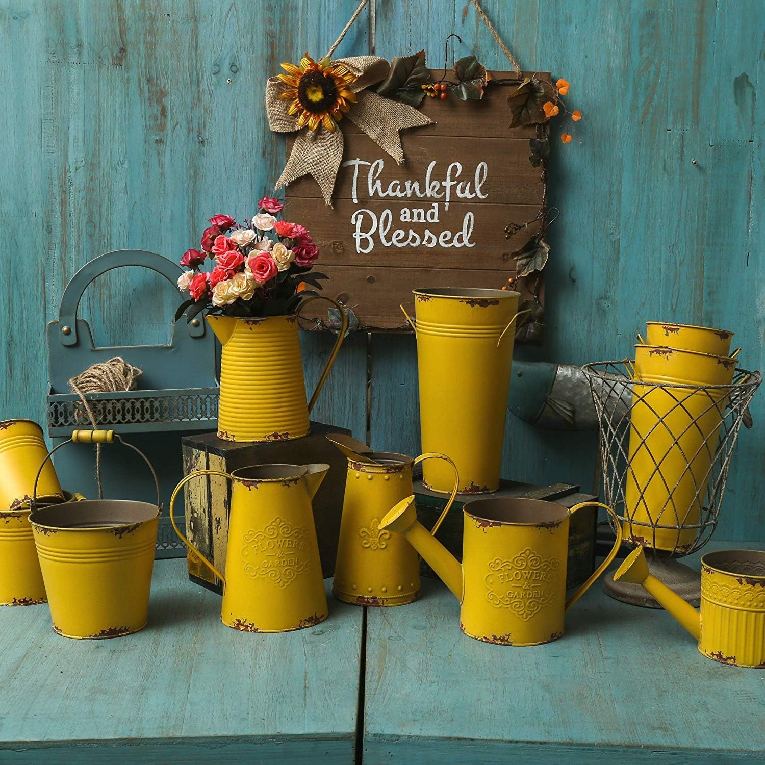MISIXILE Rustic Country Metal Vase 75 Inches Yellow