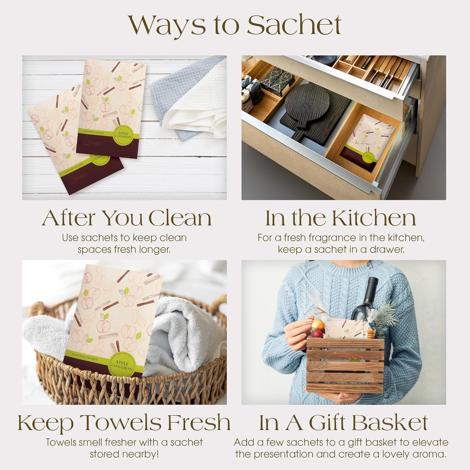 Simplicity Scents Apple Cinnamon Scented Sachets Pack of 3 Fall Winter
