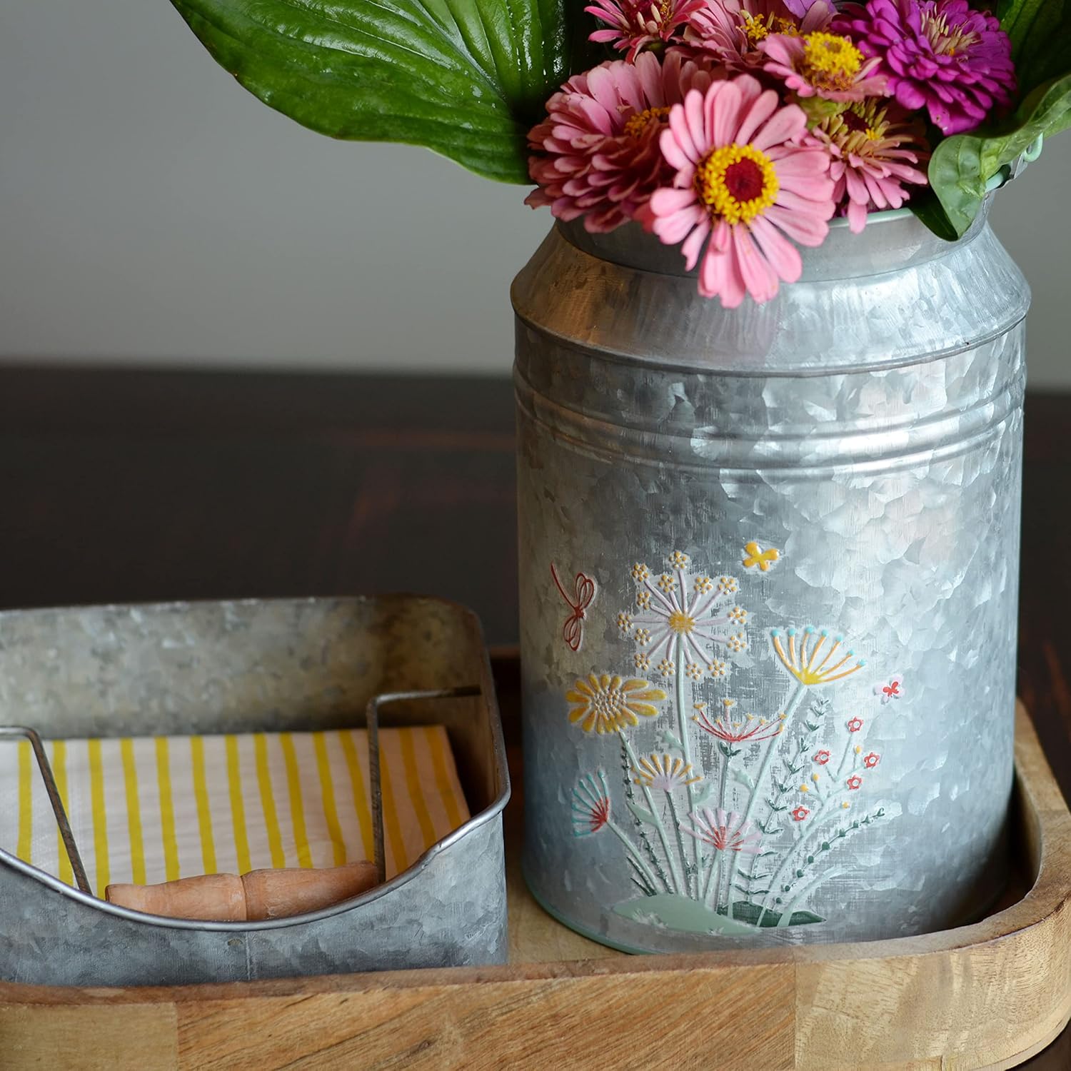 Creamery Vase in Grey Zinc with Meadow Flower Design