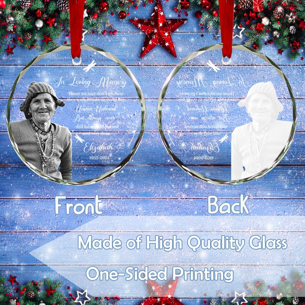 Personalized Photo Memorial Crystal Glass Christmas Ornament