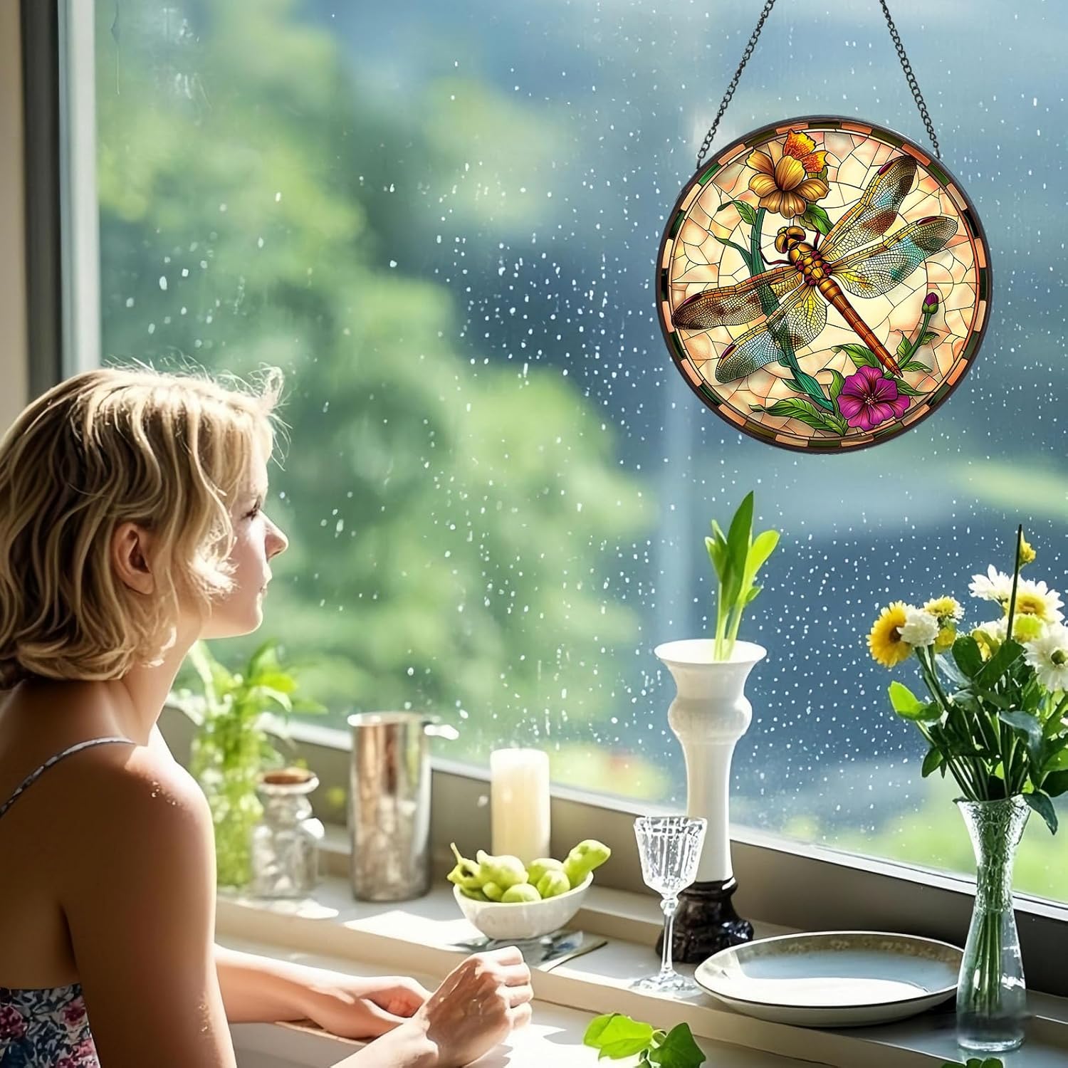 Stained Glass Dragonfly Suncatcher for Windows