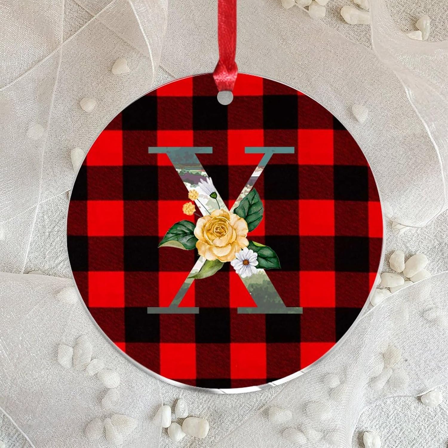 Acrylic Christmas Ornaments 2023 Blue Green Aqua Initial Letter X Monogram Decor