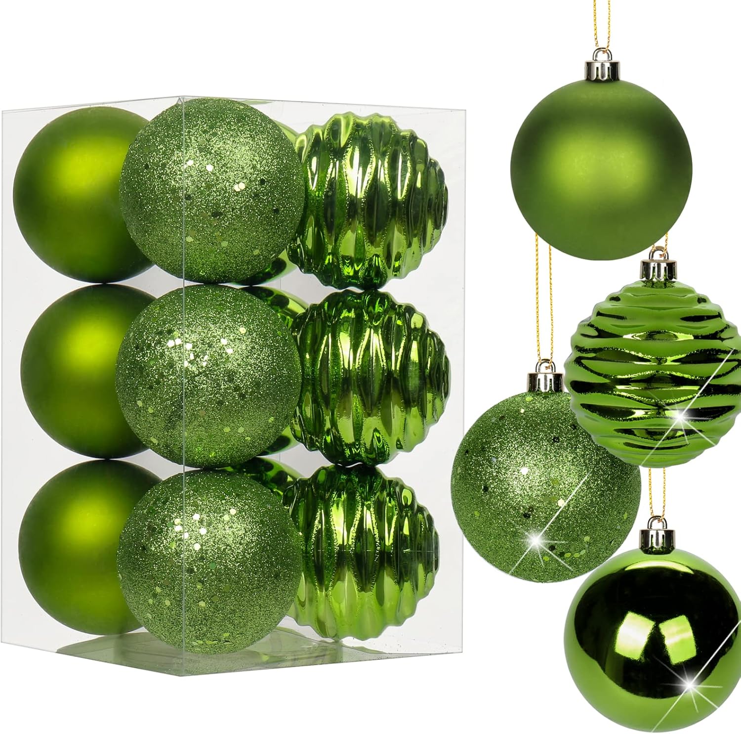 Hollyone 315 Inch Green Christmas Ball Ornaments 12Pcs Set