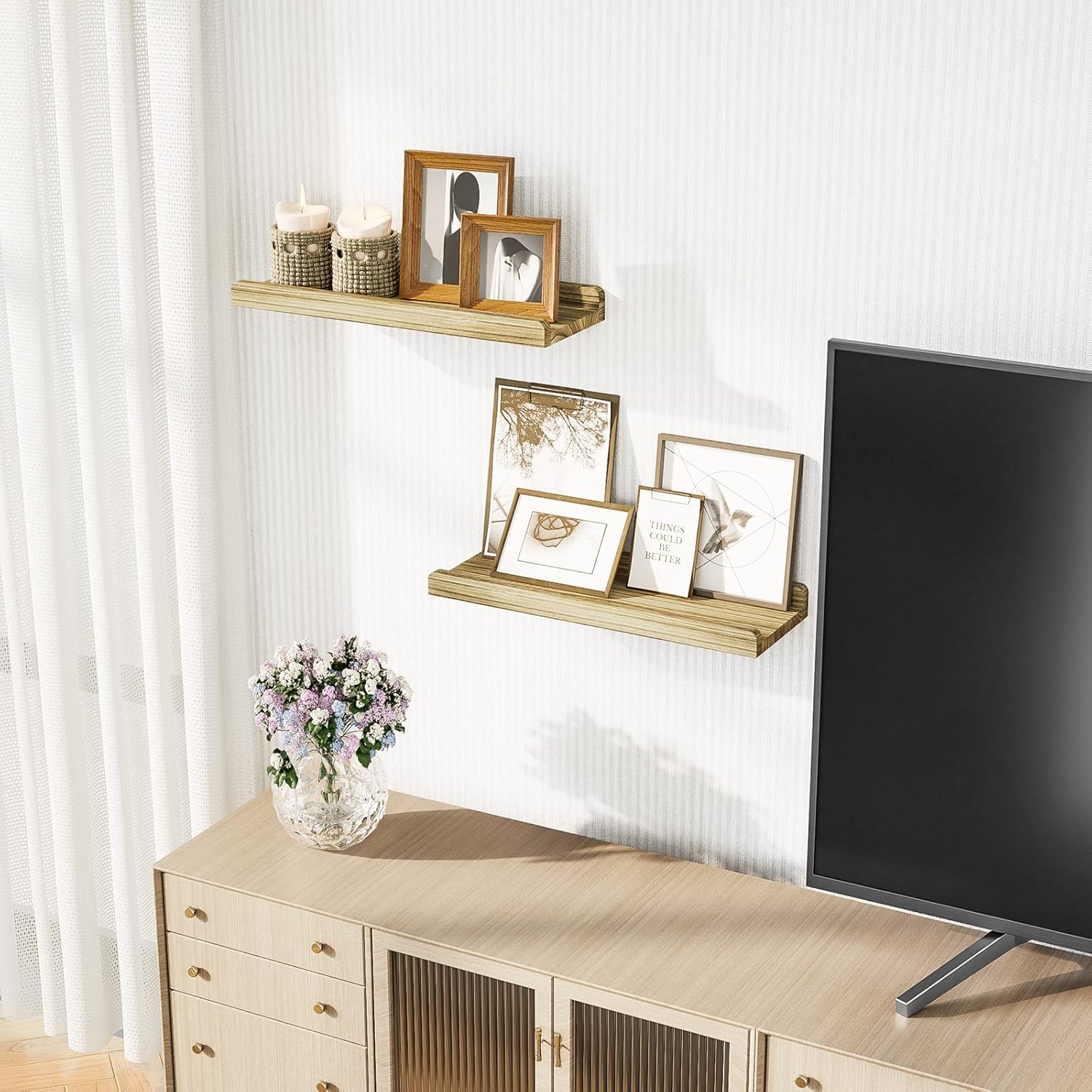 Love-KANKEI Floating Shelves Set of 2 Rustic Wood