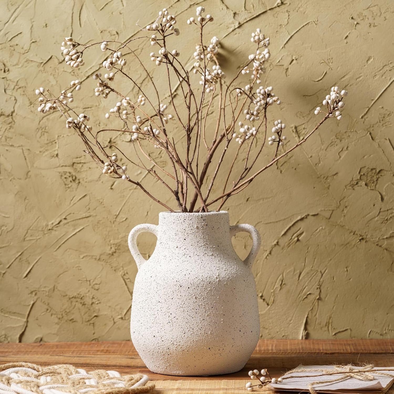 Vintage Farmhouse Flower Ceramic Vase with Handles