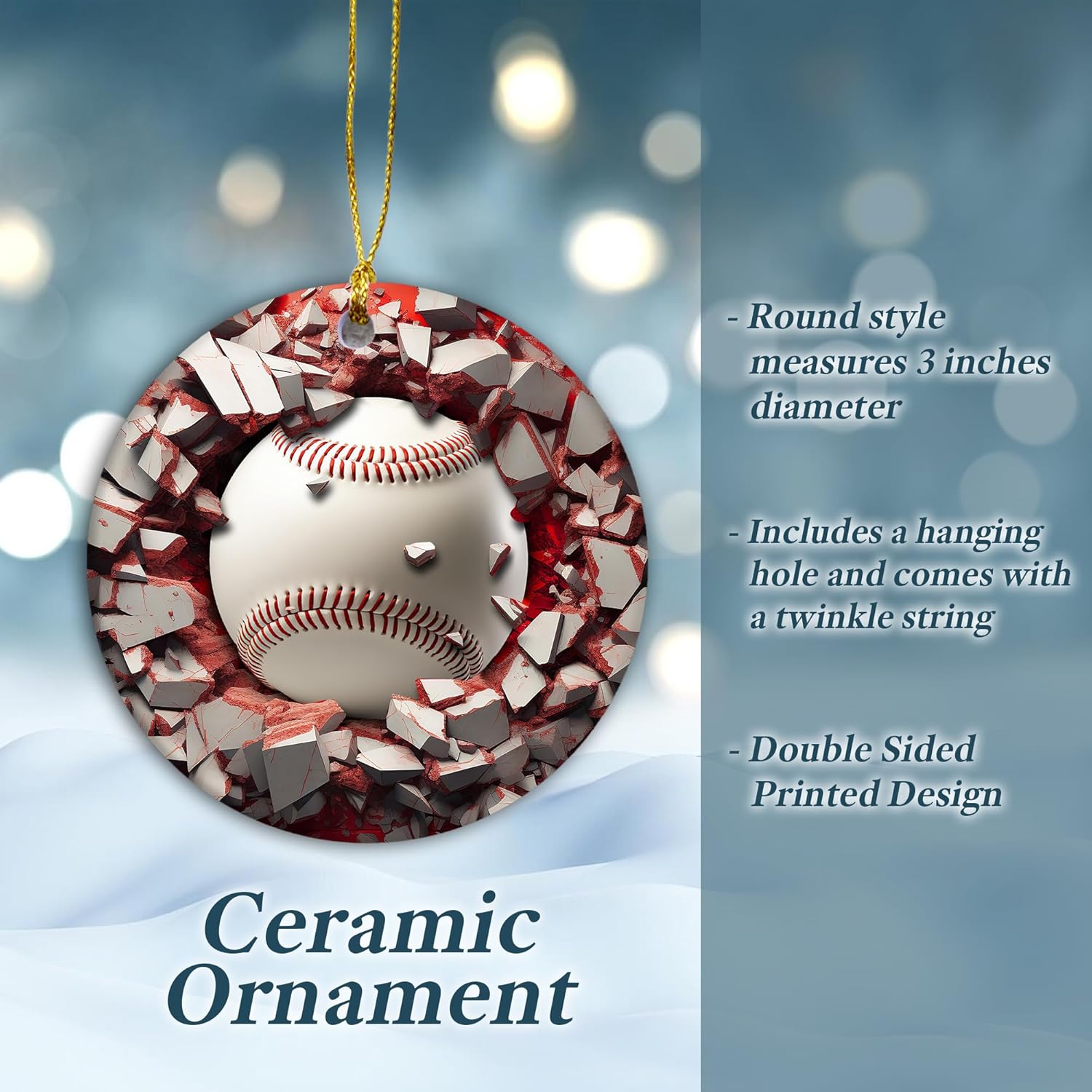3D Baseball Christmas Tree Ornament Sport Gift for Fans