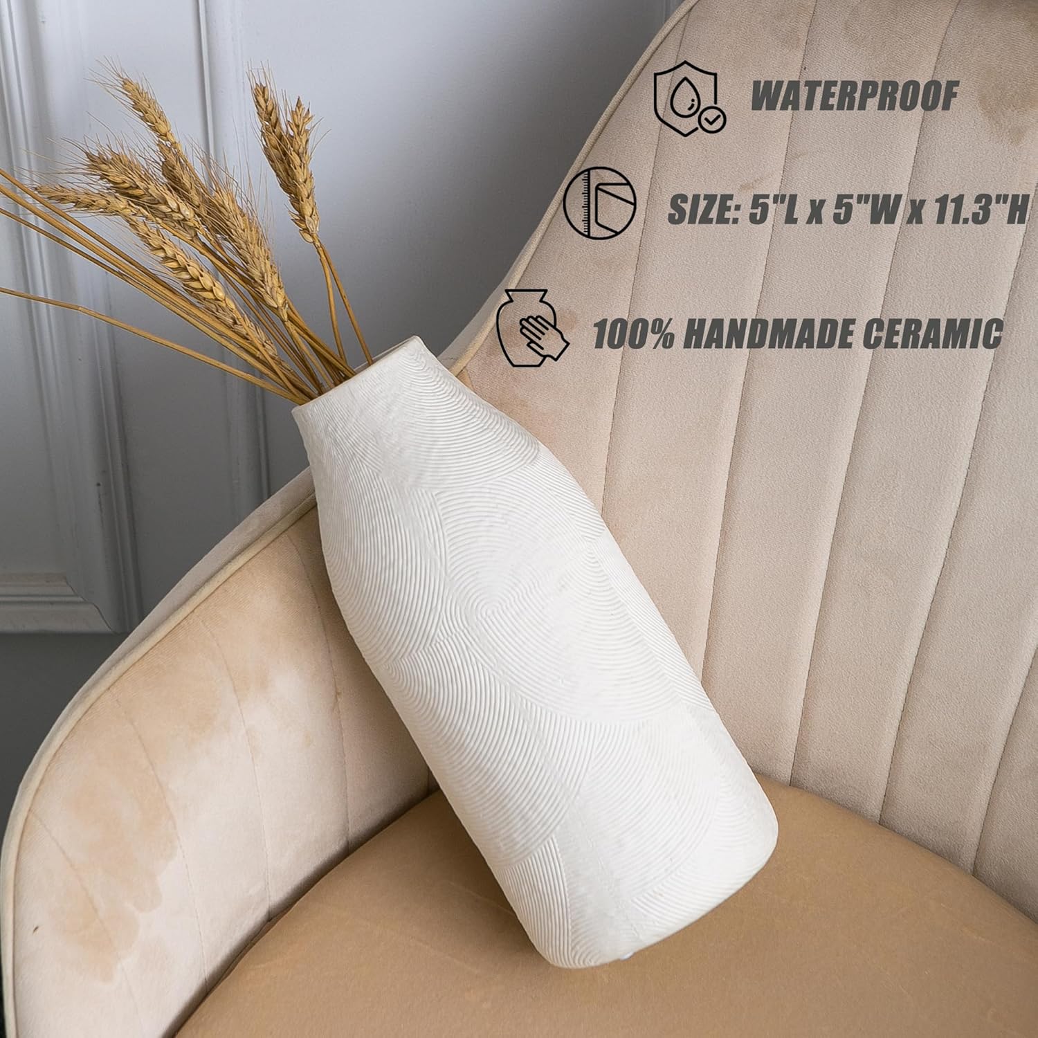 Banllis Large Textured Ceramic Vase for Modern Farmhouse Decor