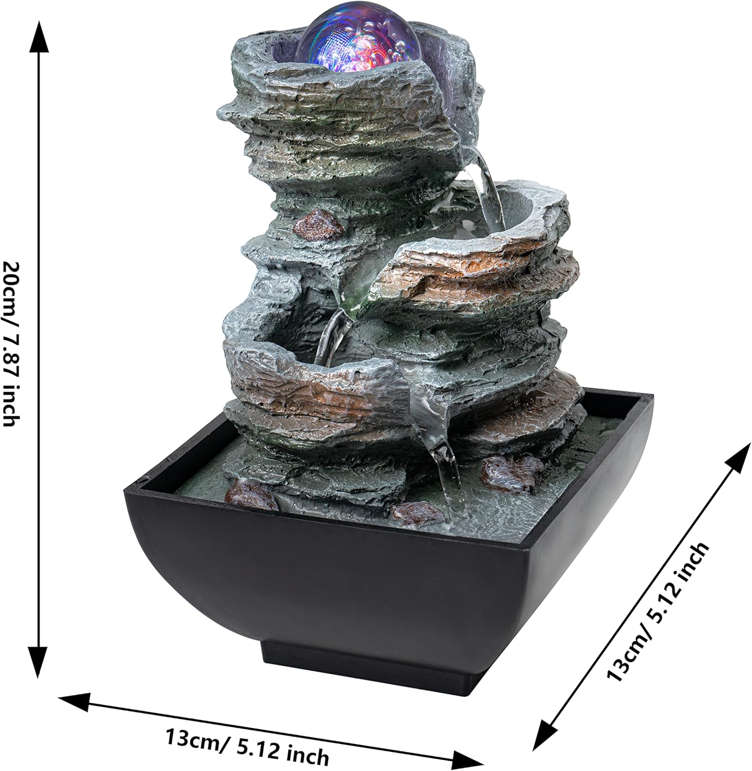 Tabletop Indoor Waterfall Fountain with LED Light and Relaxing Sounds