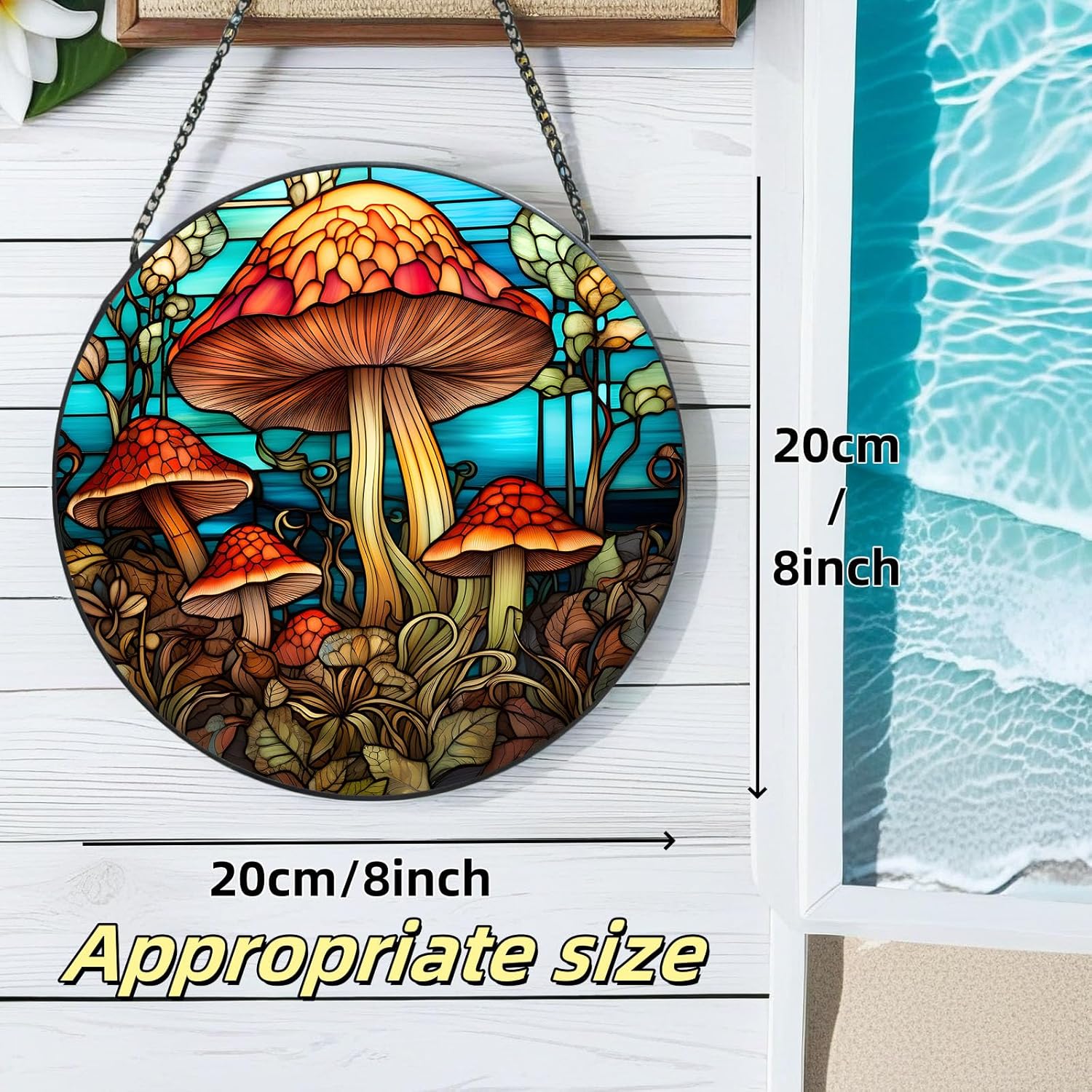 Stained Glass Window Hanging Suncatcher - Mushroom Design