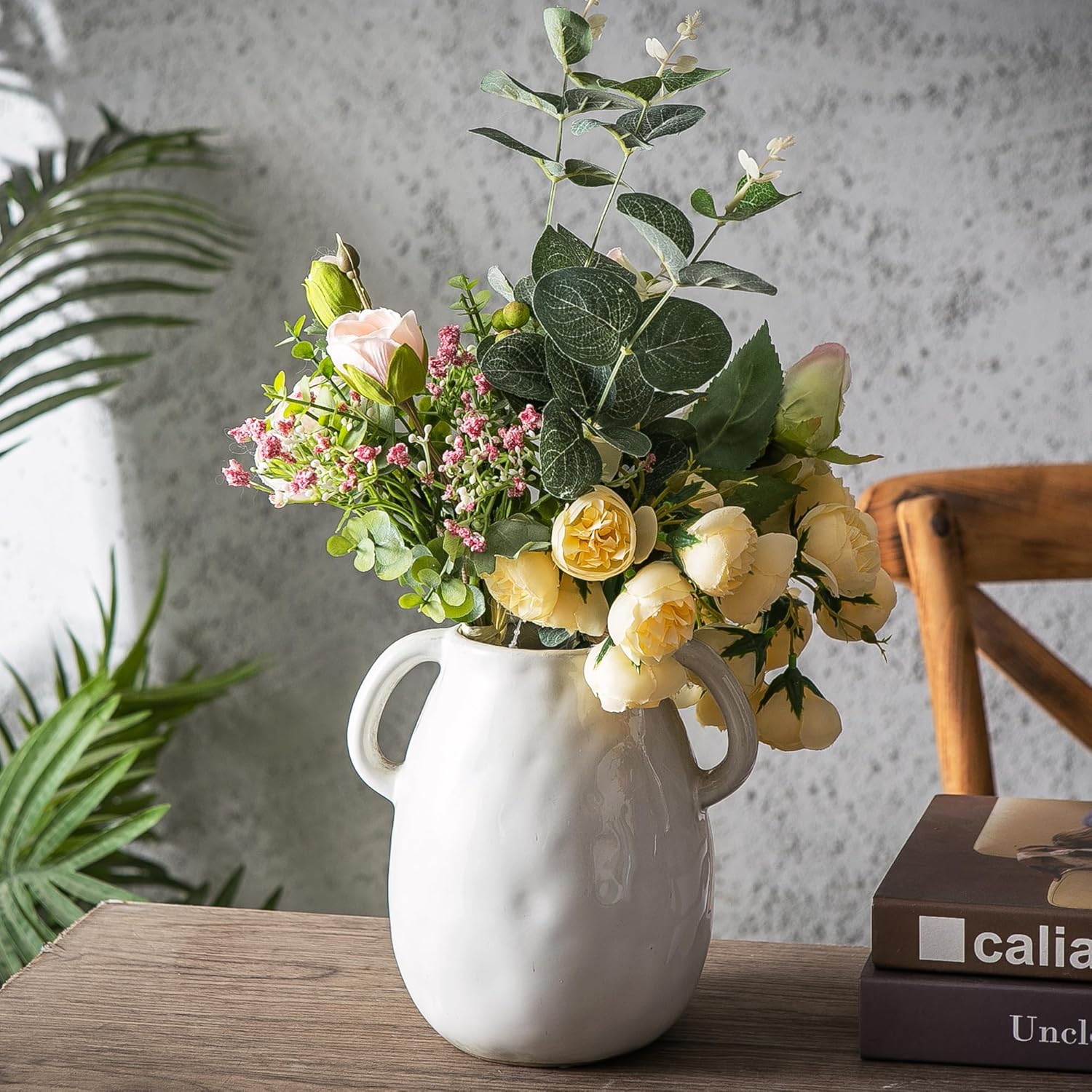 Kimdio White Ceramic Vase with Two Handles