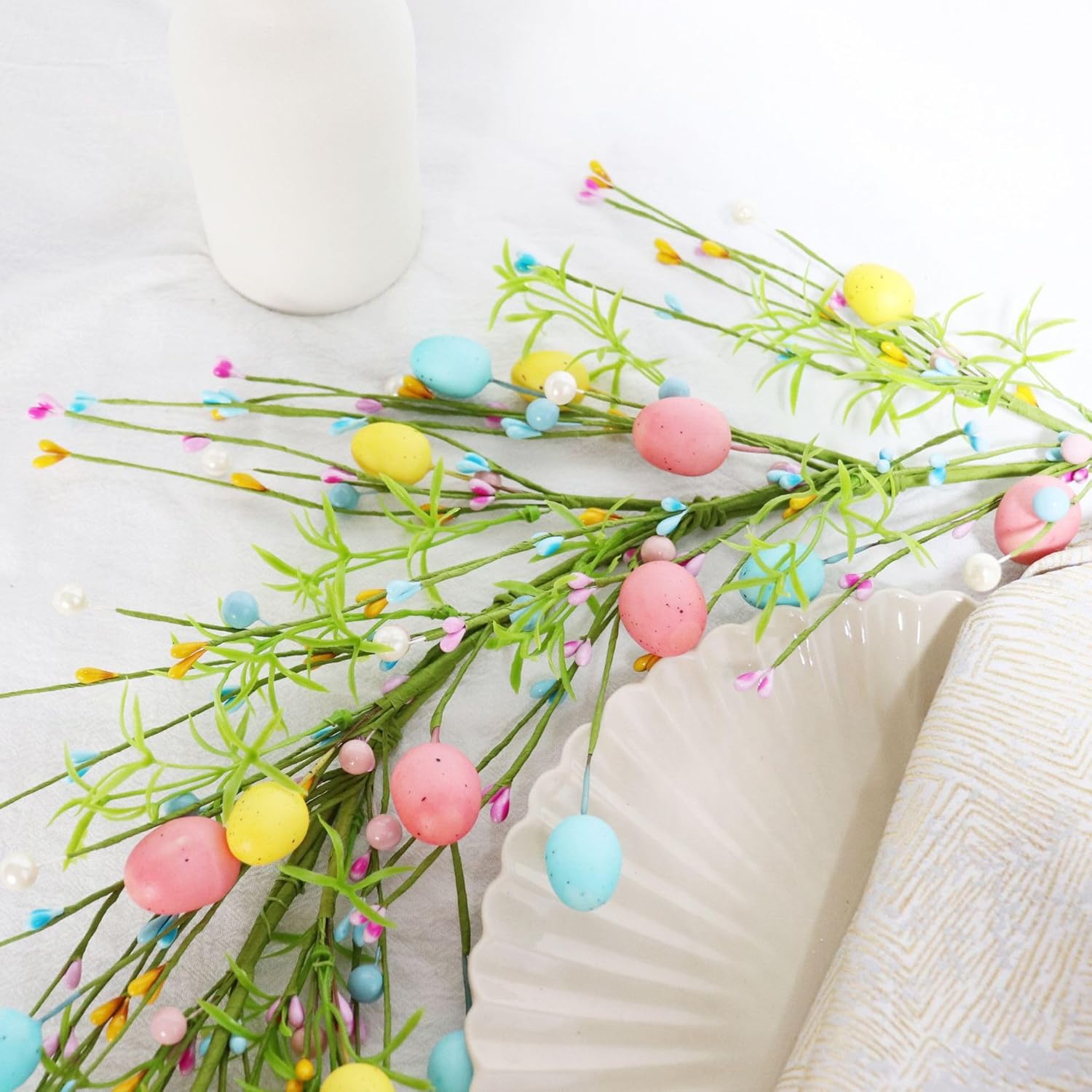 24 Inch Spring Easter Wreath with Pastel Egg and Pearl Garland