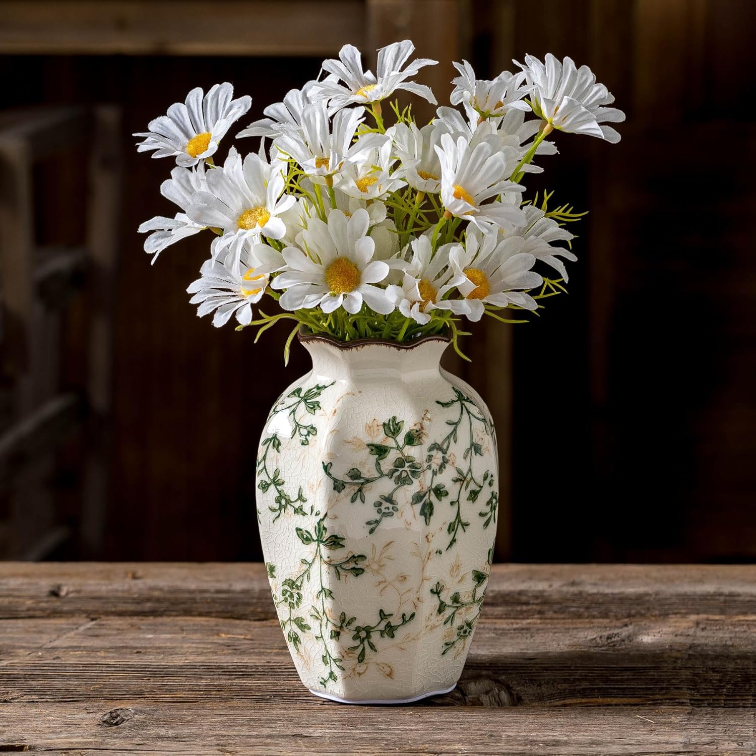 Vintage Pastoral Octagonal Ceramic Vase 67 Inch