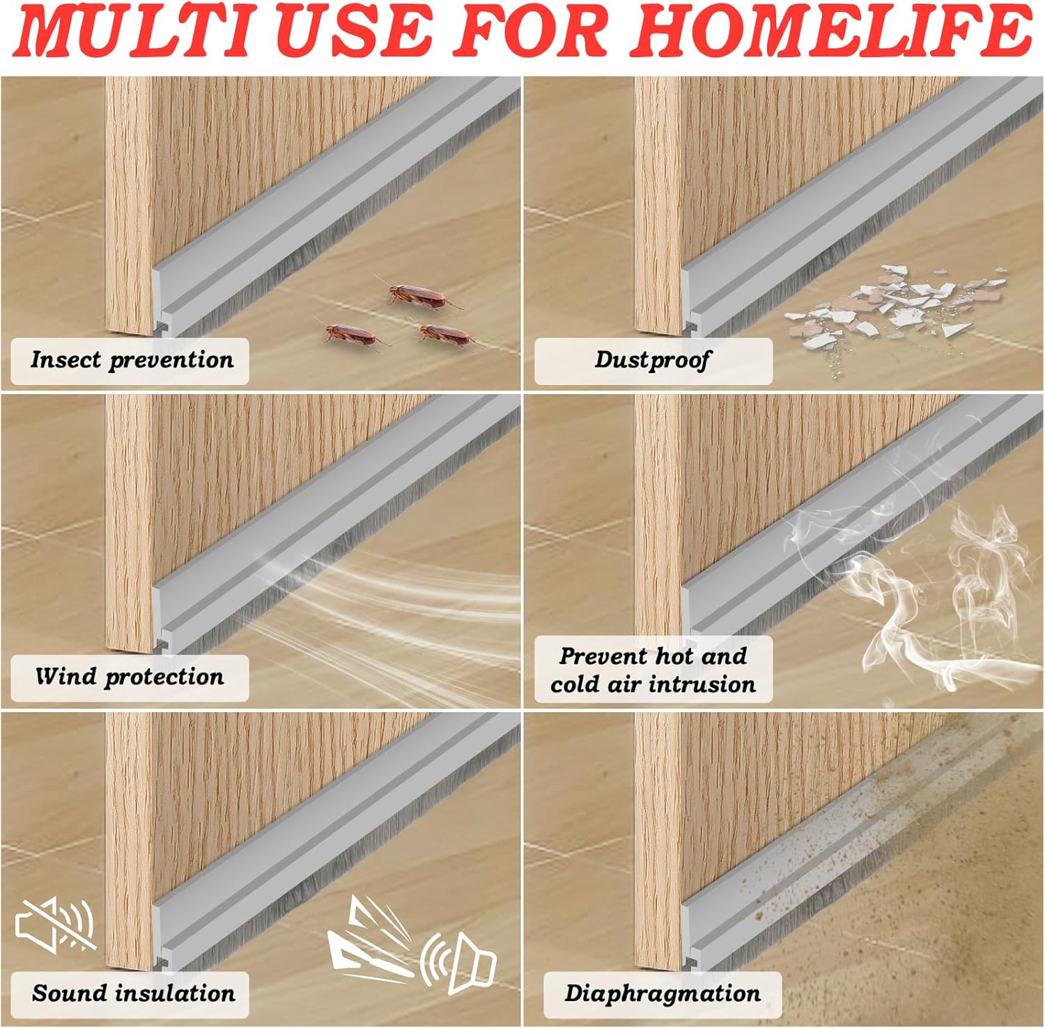 2 Pcs Door Sweep for Bottom of Door Gray 3937 Inches Long