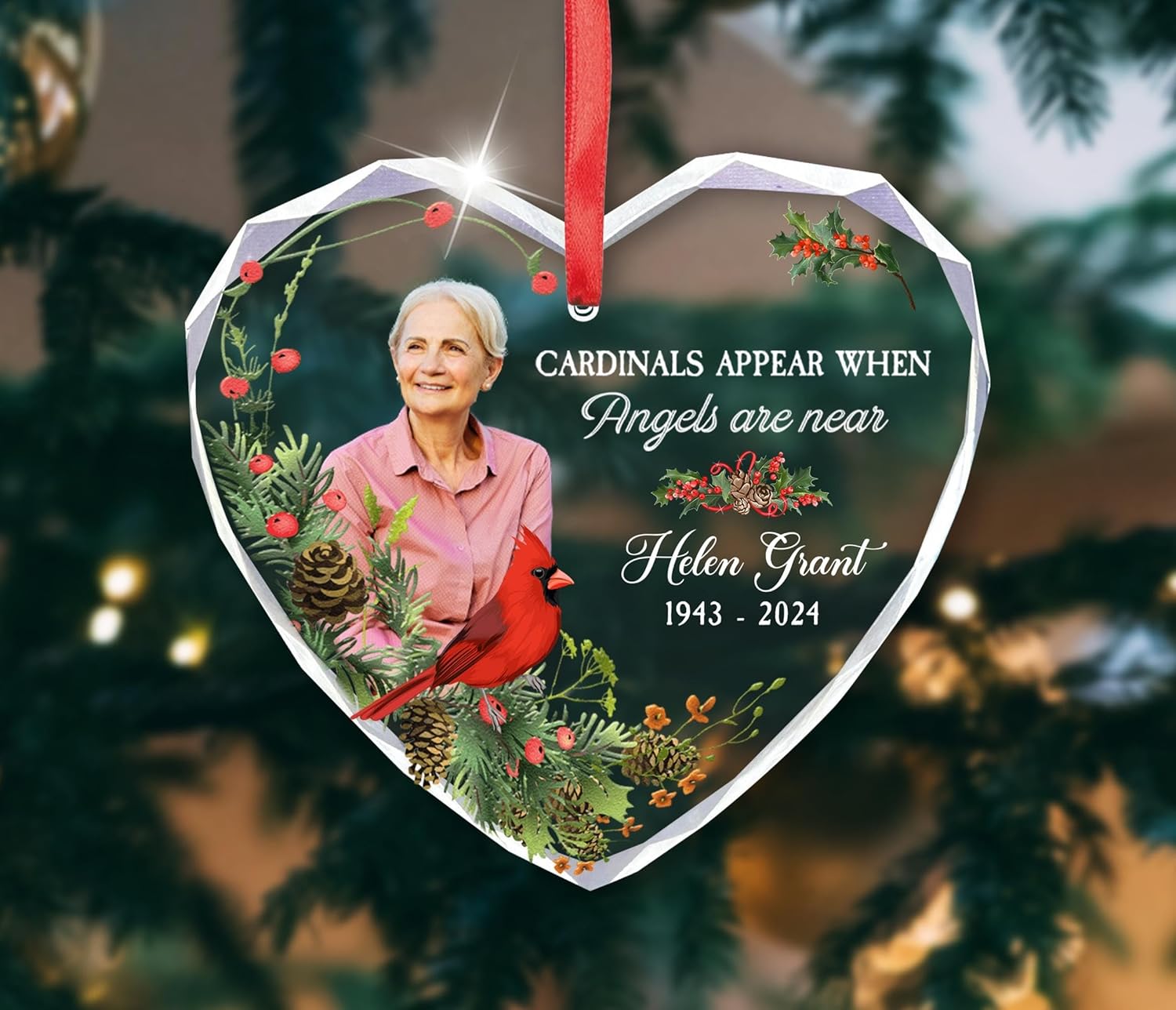Custom Photo Memorial Glass Ornament for Mom Dad