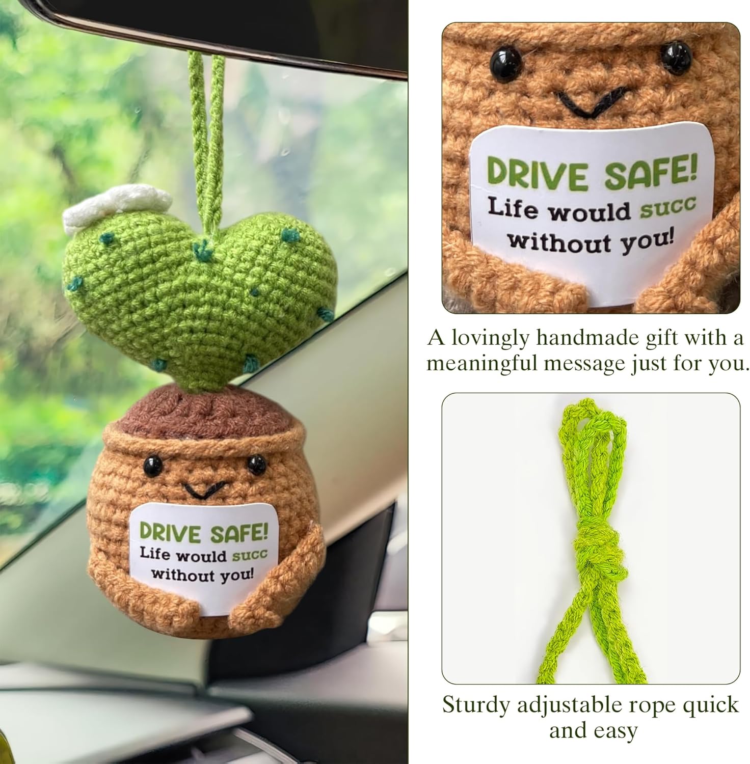 Drive Safe Crochet Car Air Freshener Cactus Hanging Ornament