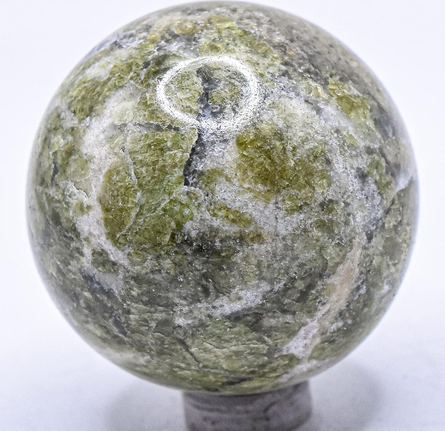 47mm Green Vesuvianite Sphere with Calcite Stand
