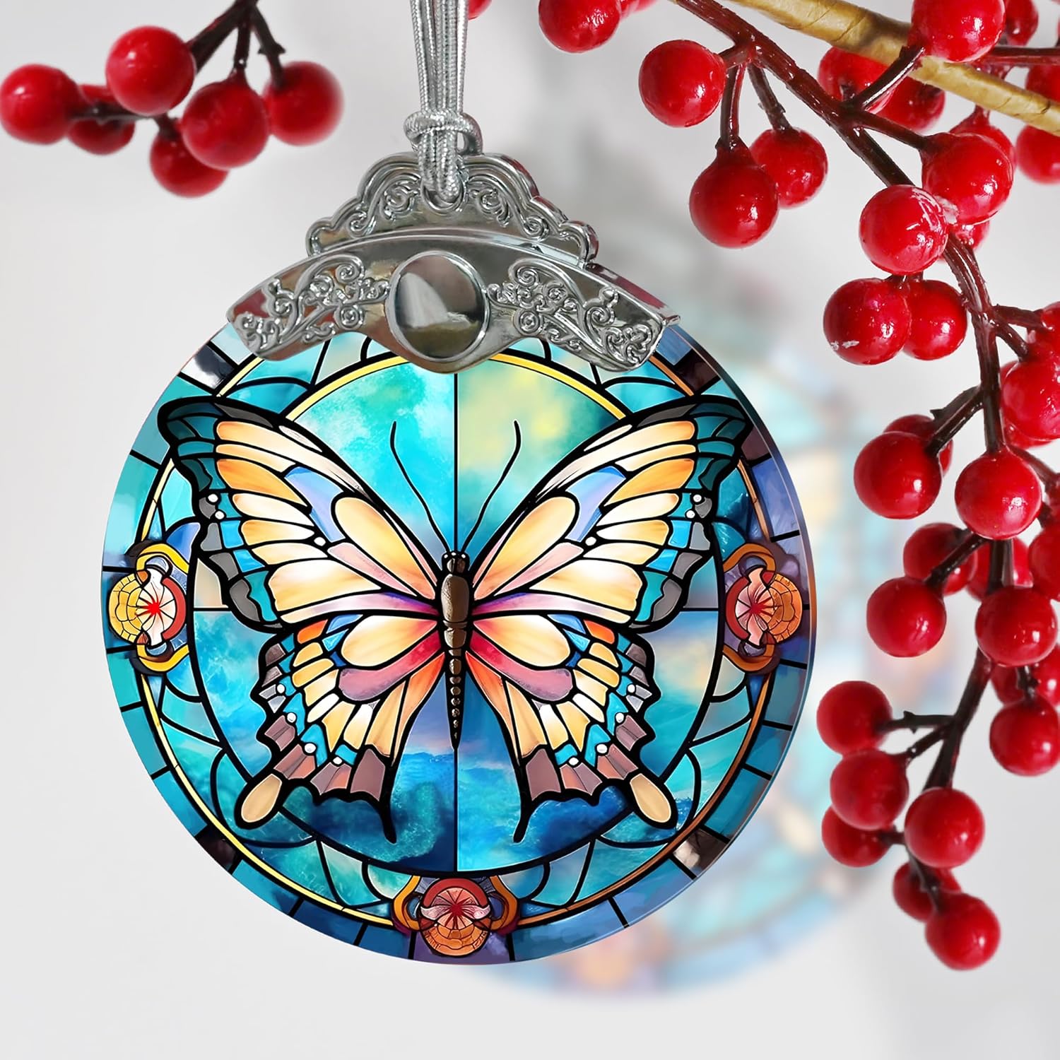 Butterfly Christmas Tree Ornament - 3 Inch Glass Decor