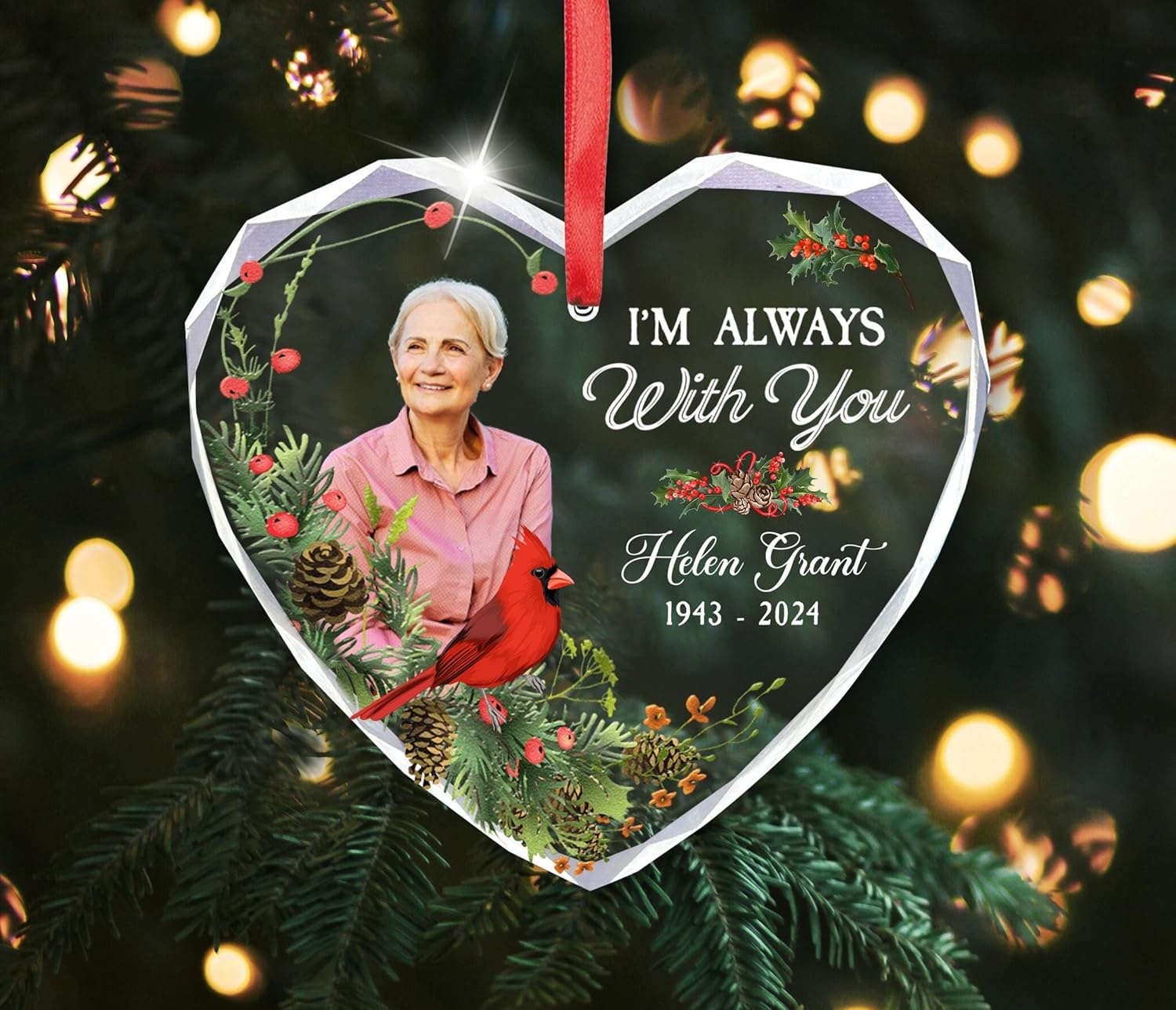 Custom Photo Memorial Glass Ornament for Mom Dad