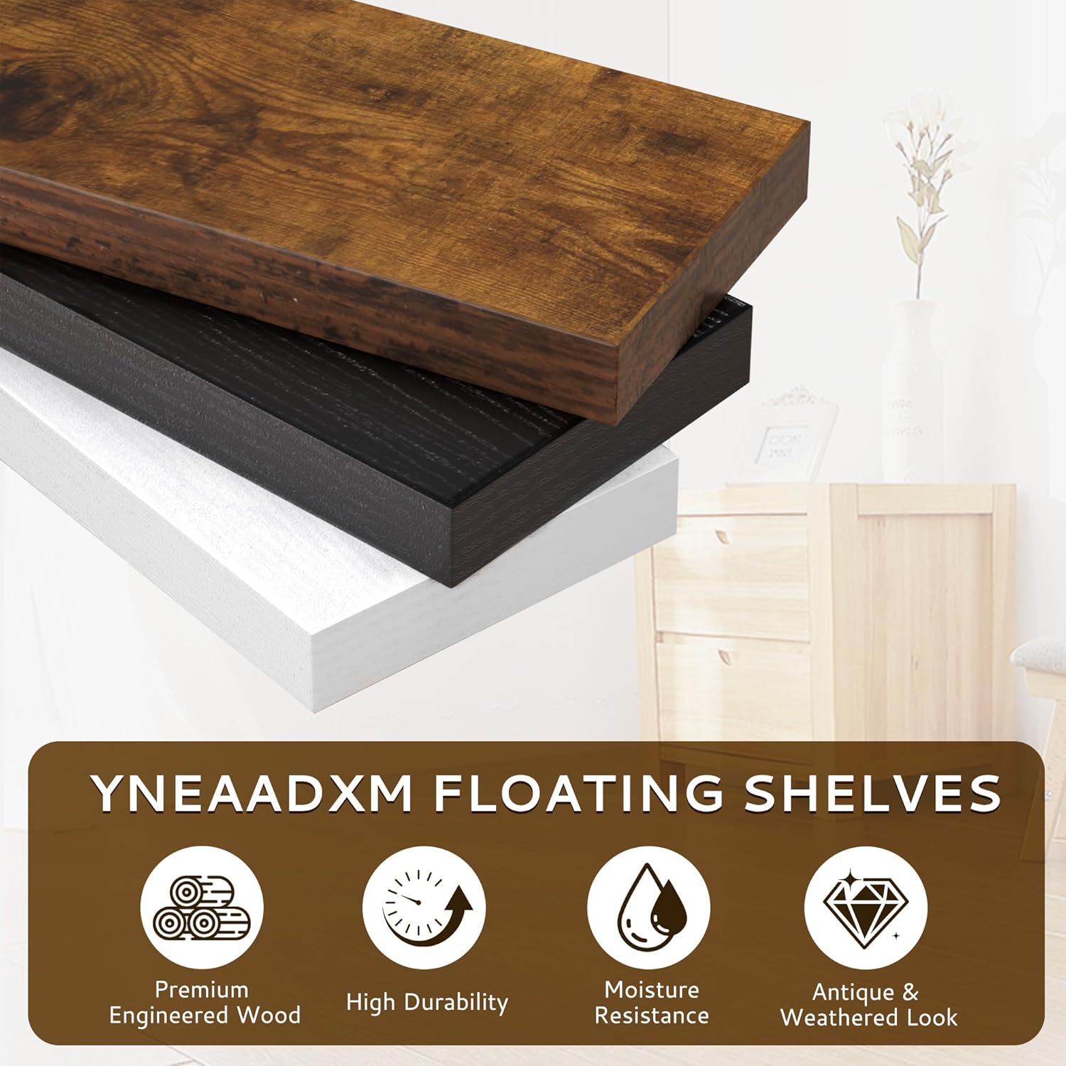 Rustic Floating Shelves Wall Mount 30 Inch Set of 2 Black