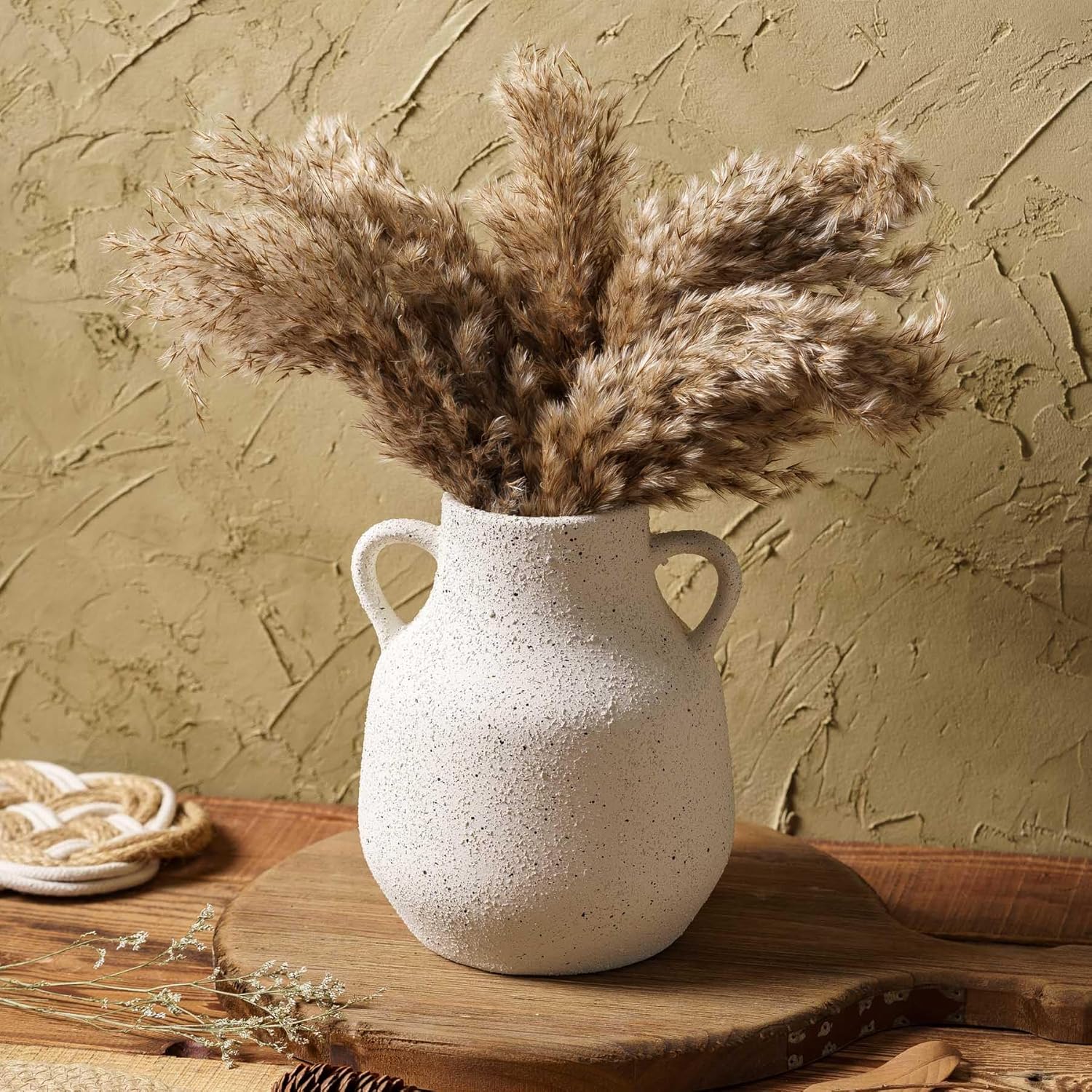 Vintage Farmhouse Flower Ceramic Vase with Handles