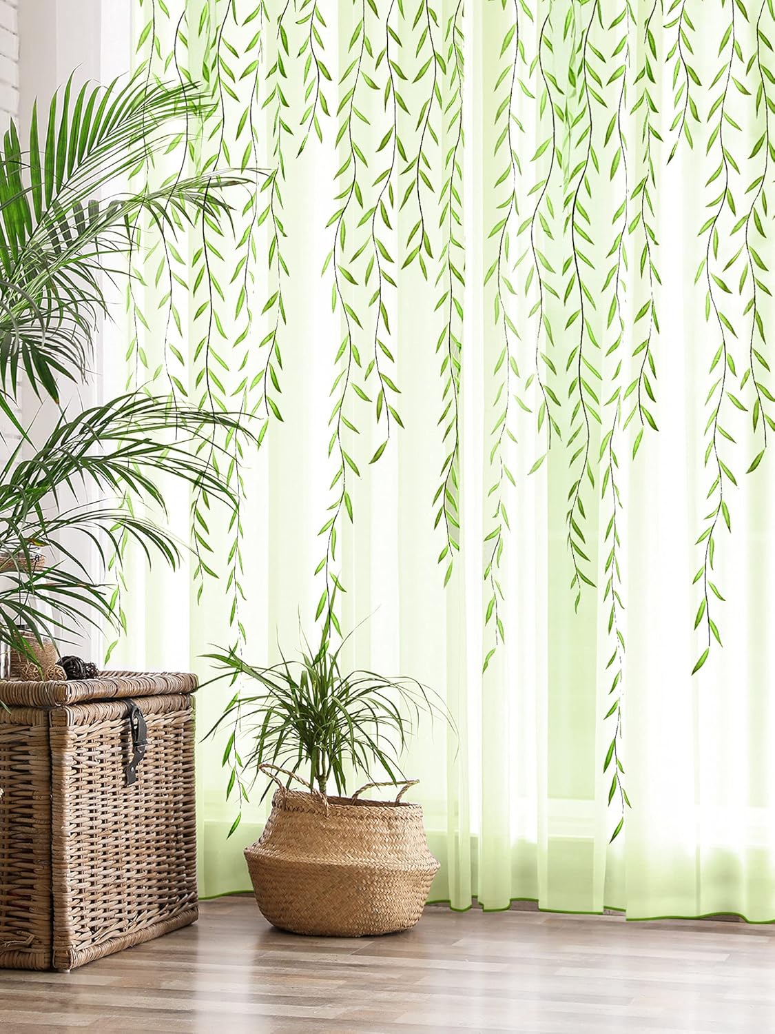 Breling Green Leaf Sheer Curtains 2 Pieces 52x787 Inch