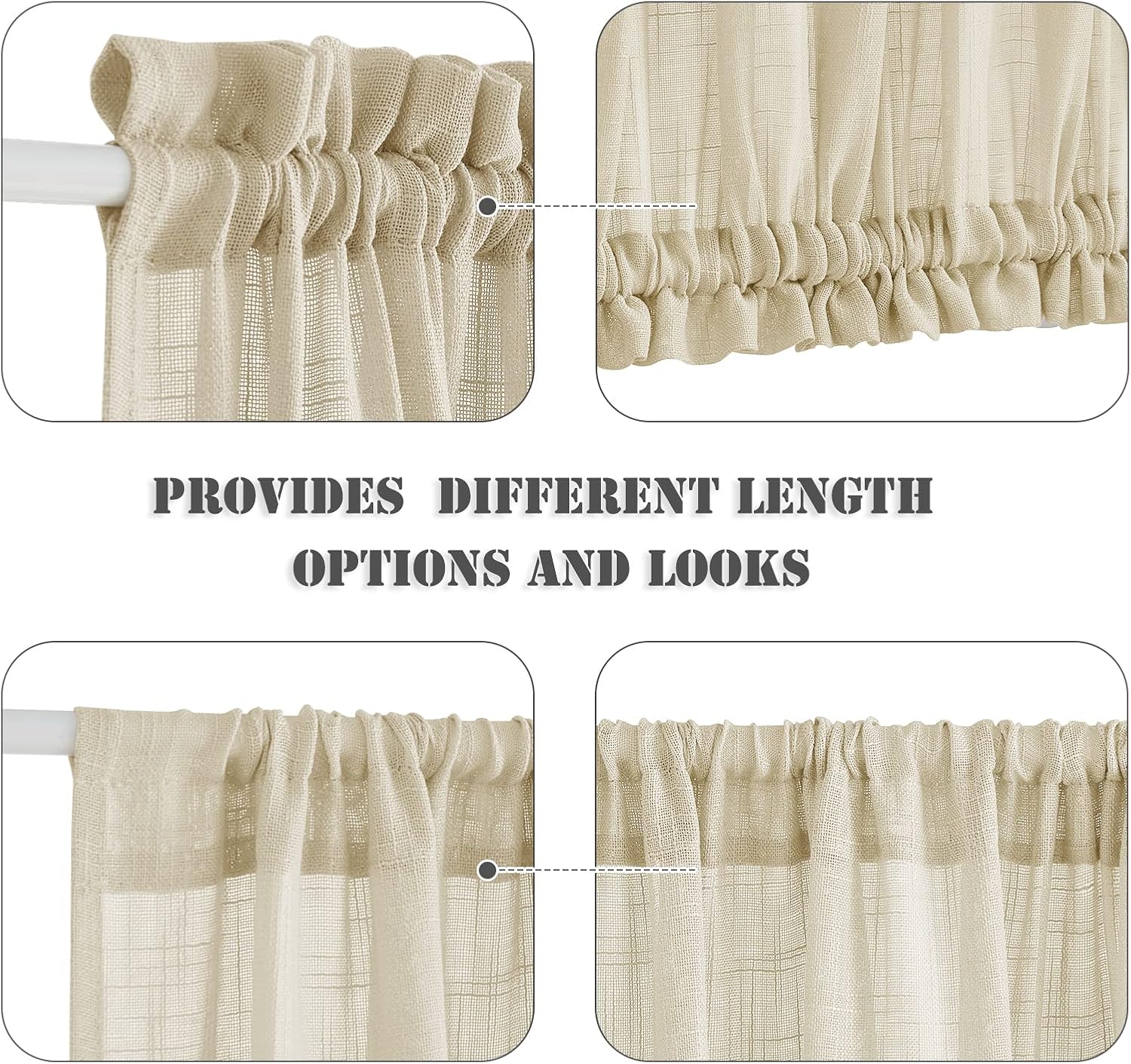 PONY DANCE Door Window Panel - 52W x 72L Soft Beige Linen Faux Textured Rod Pocket Blinds