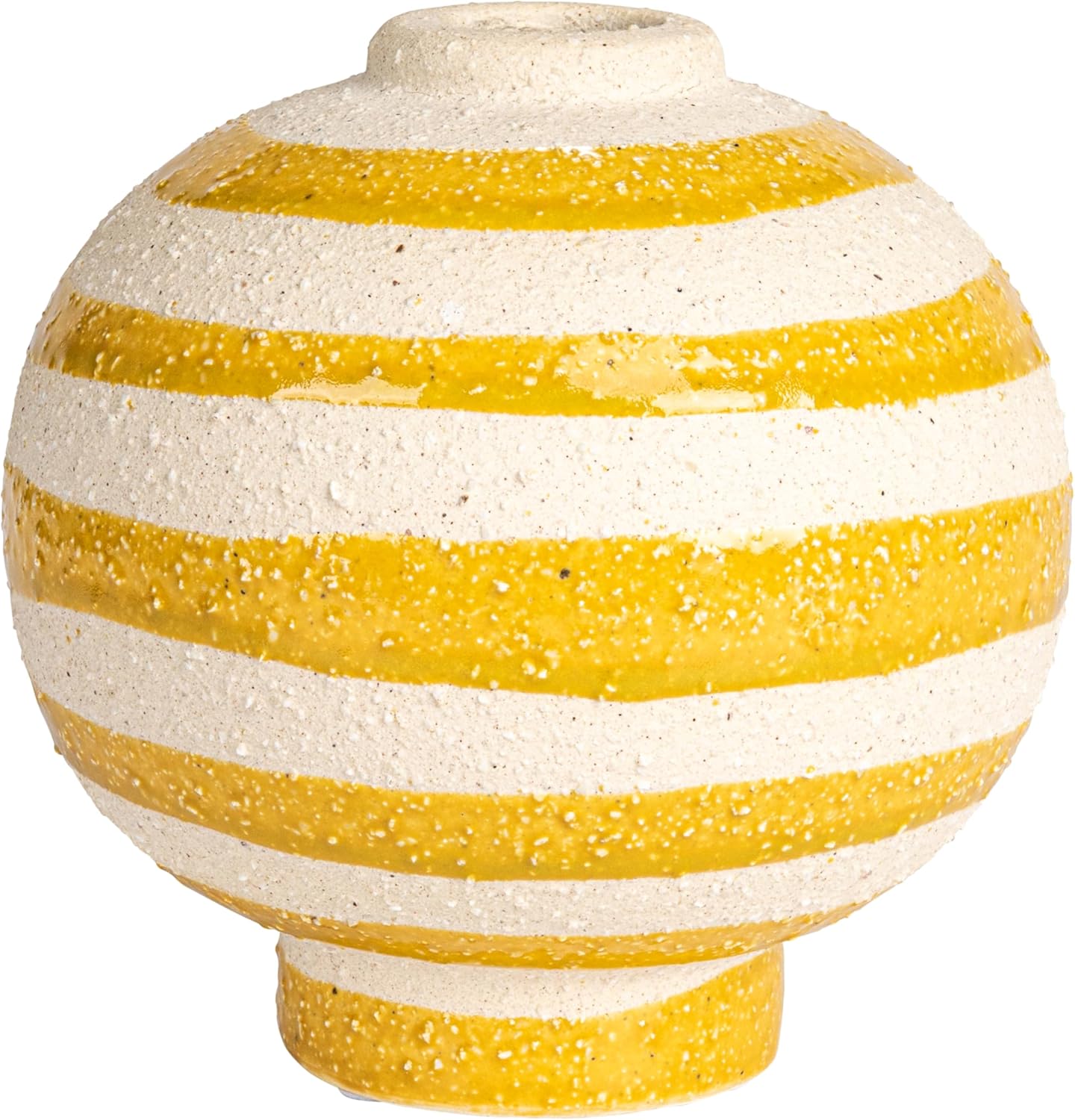 Creative Co Op Large Striped Stoneware Vase Yellow White