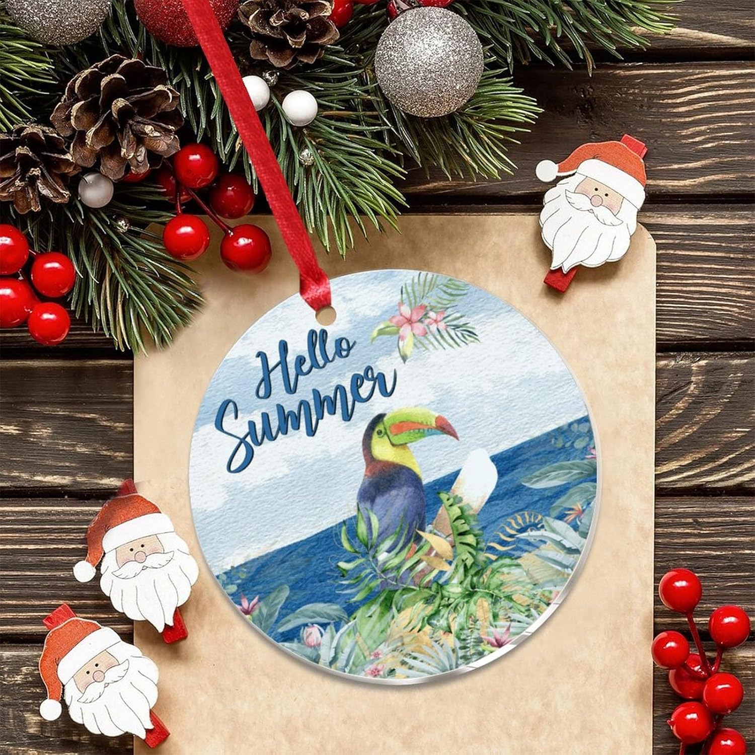 3 Acrylic Christmas Ornaments 2024 Parrot Hello Summer Decor Hanging Baubles