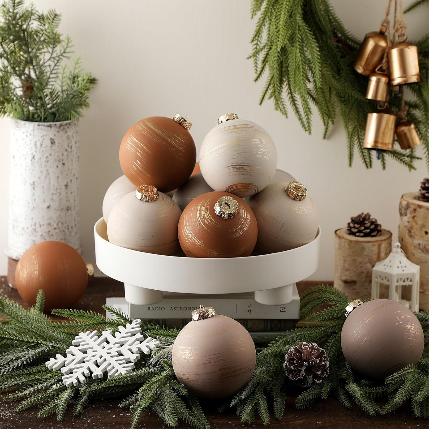 Yunlly 12 Pcs Textured Neutral Copper Christmas Ornaments