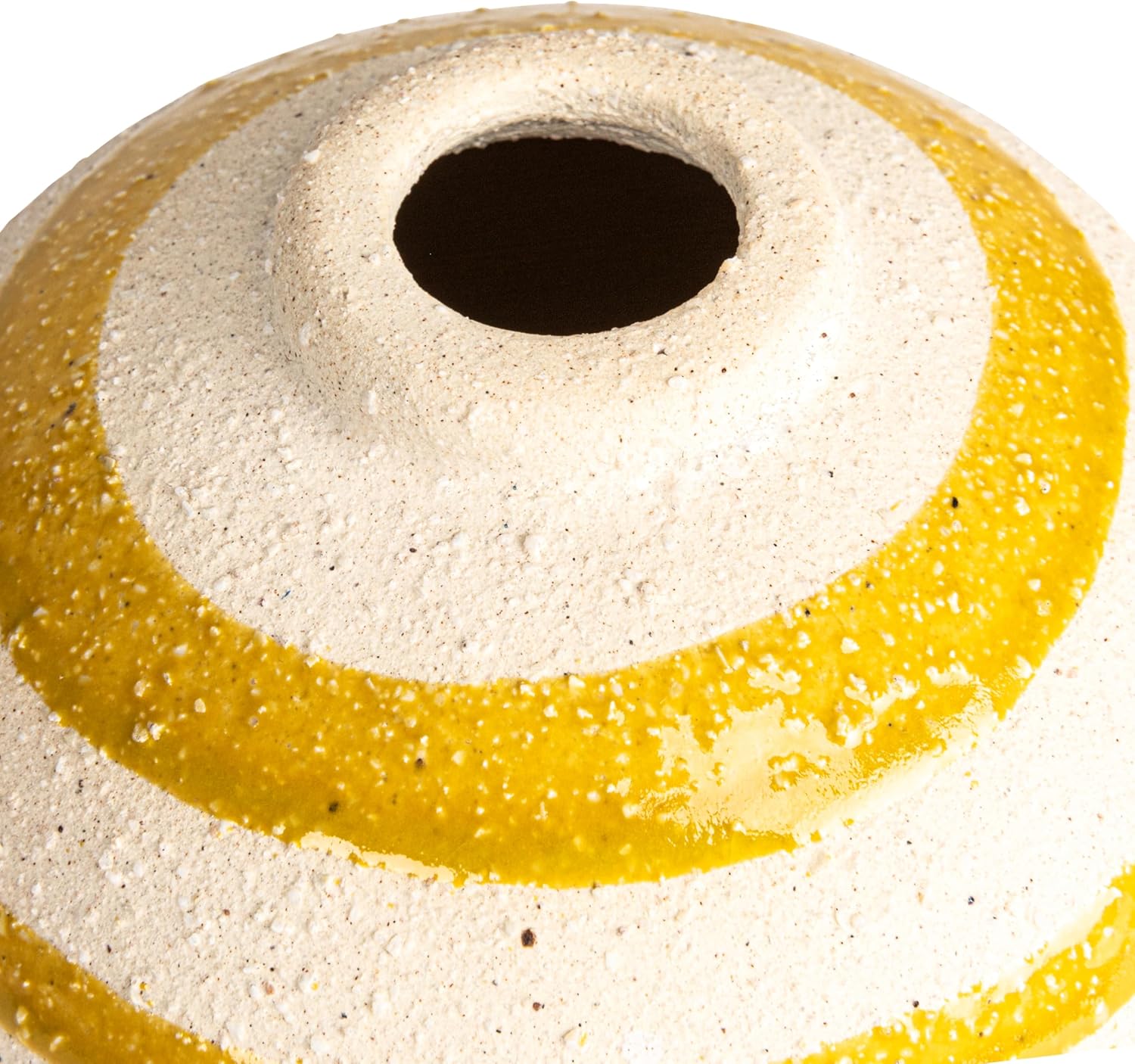 Creative Co Op Large Striped Stoneware Vase Yellow White