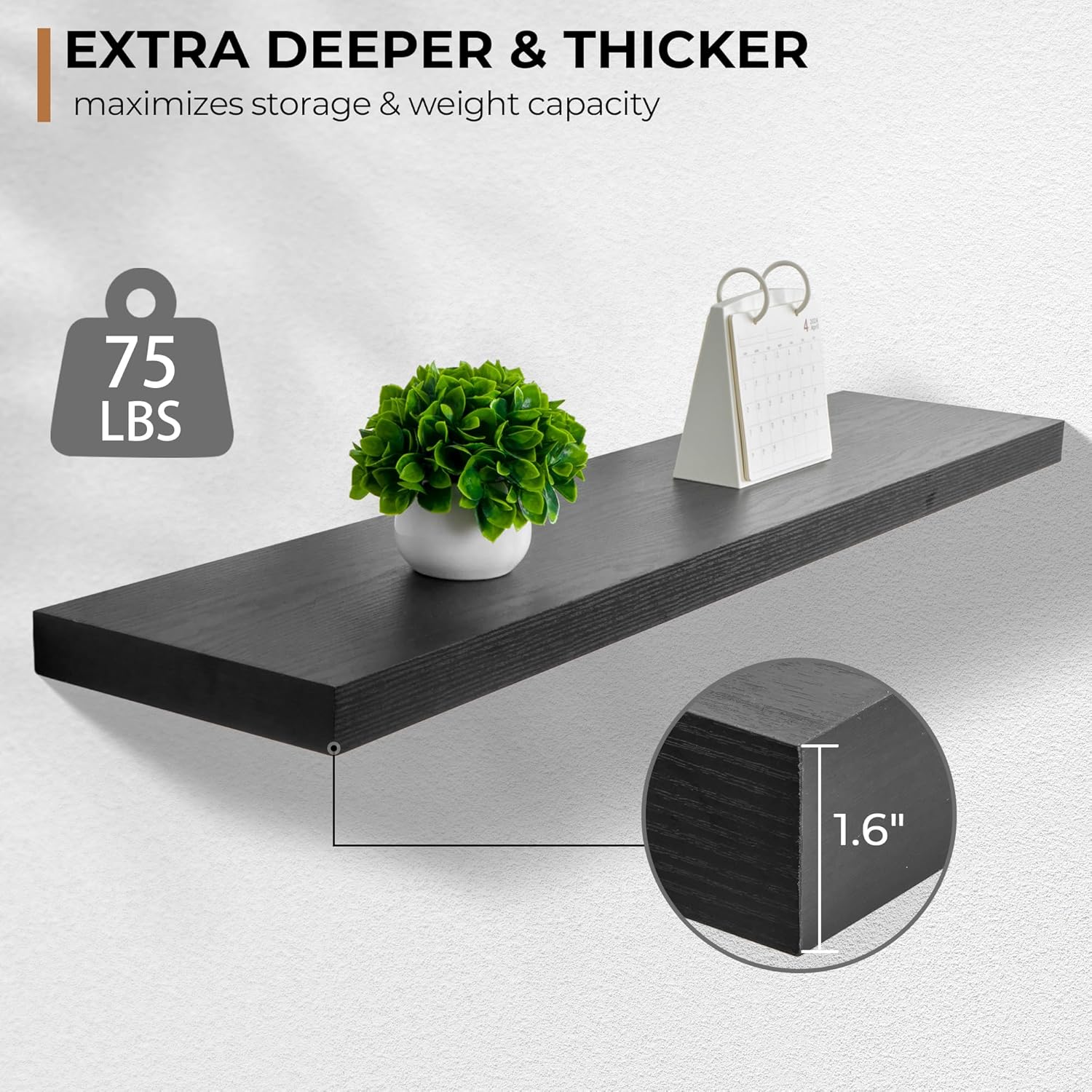 Fun Memories Floating Shelves - 48 W x 9 D x 16 H Rustic Black Wall Mounted Display Shelf