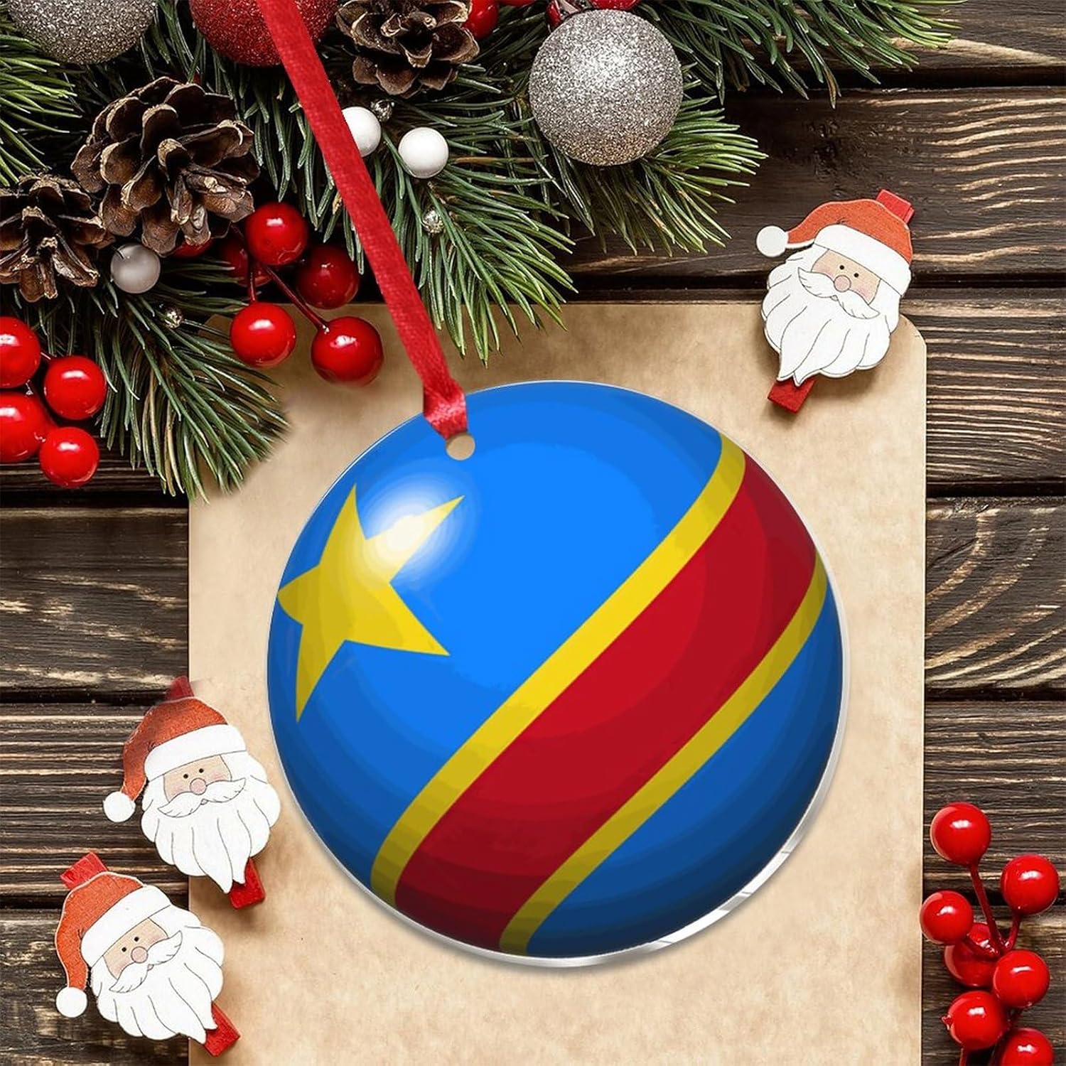 3 Inch Acrylic Christmas Ornaments 2024 Congo Flag Decor Bunting Hanging Baubles