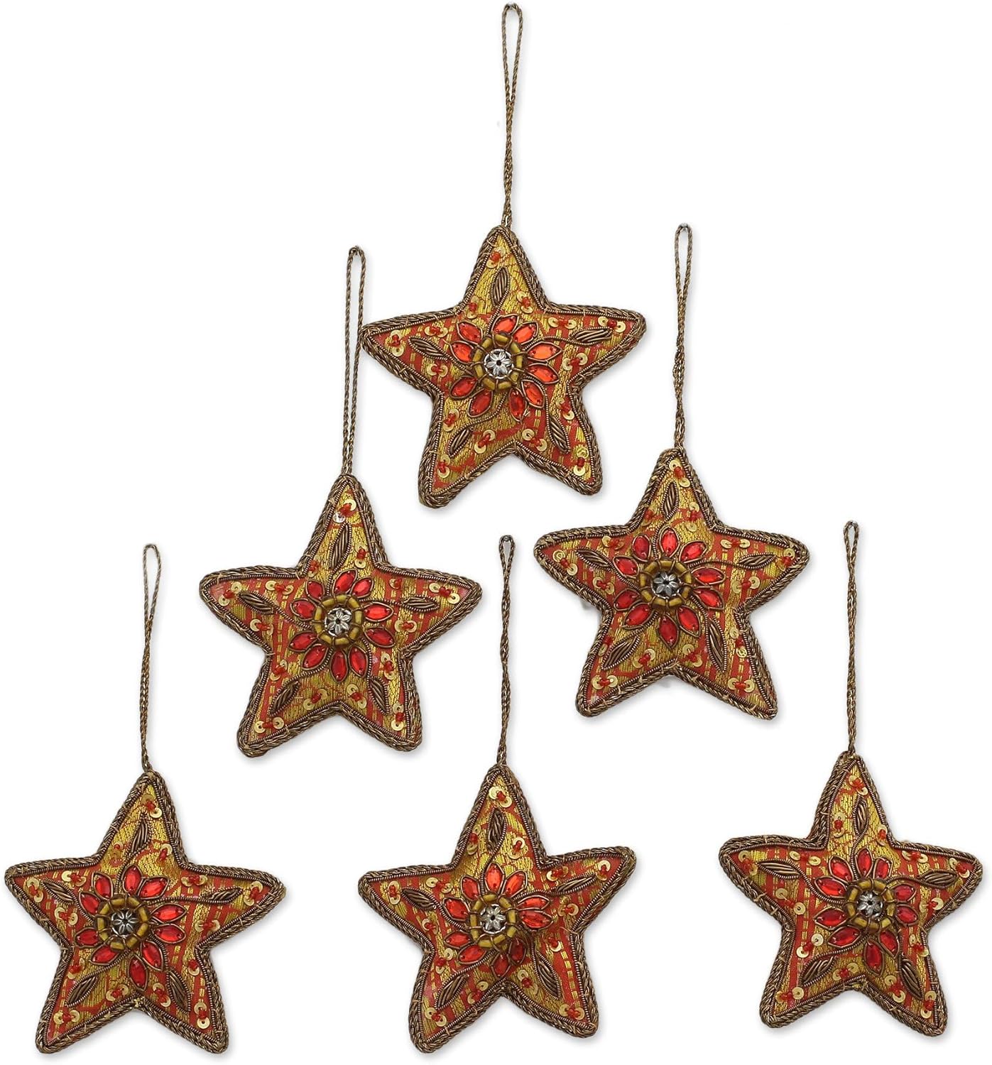 Novica Handmade Brilliant Stars Beaded Ornaments Set of 6