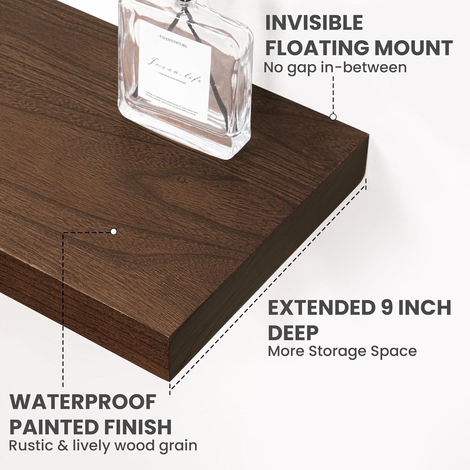 Marsmiles Solid Wood Floating Shelves 36W x 9D x 156H Set of 2