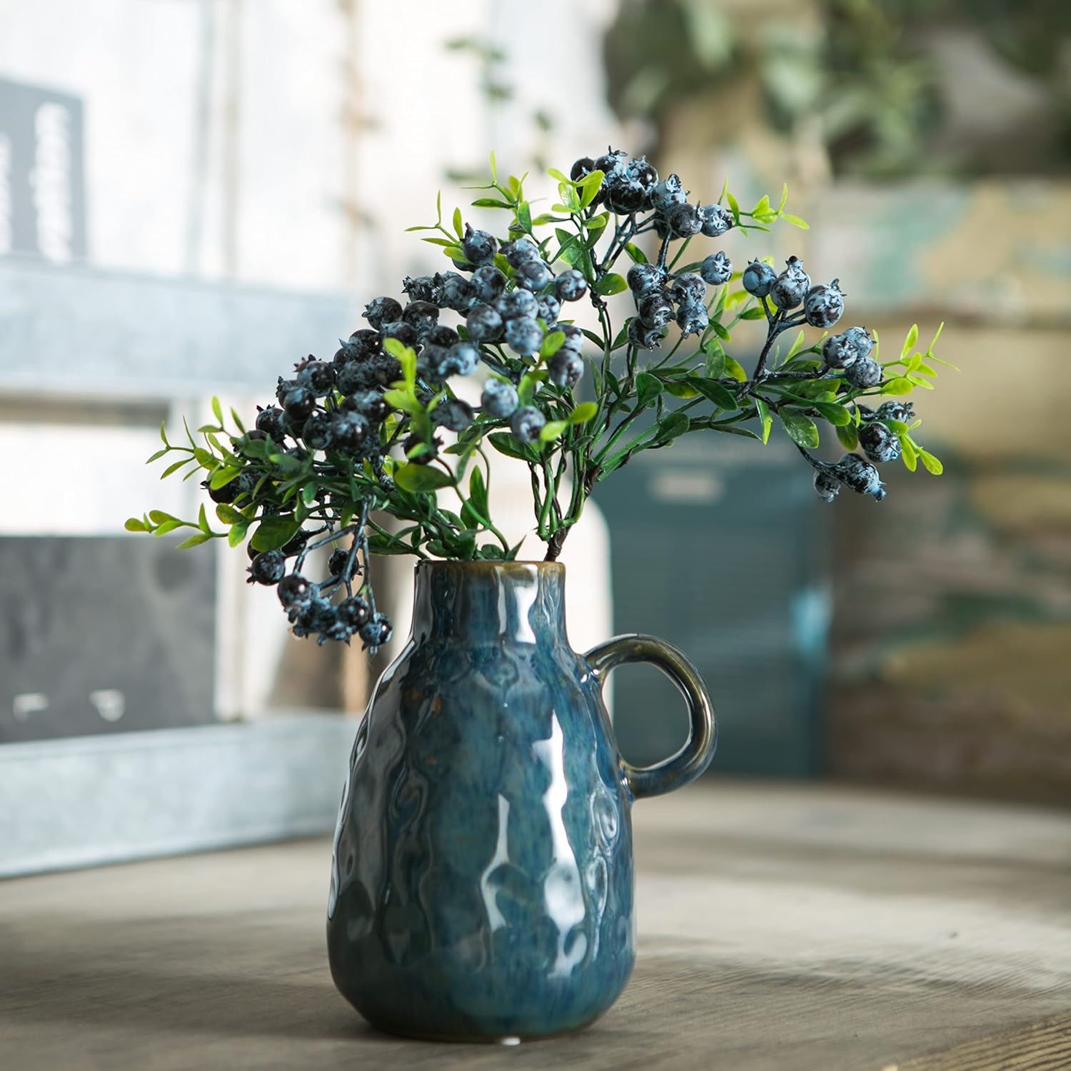 Tanvecle Ceramic Vase Set of 2 Blue Glazed