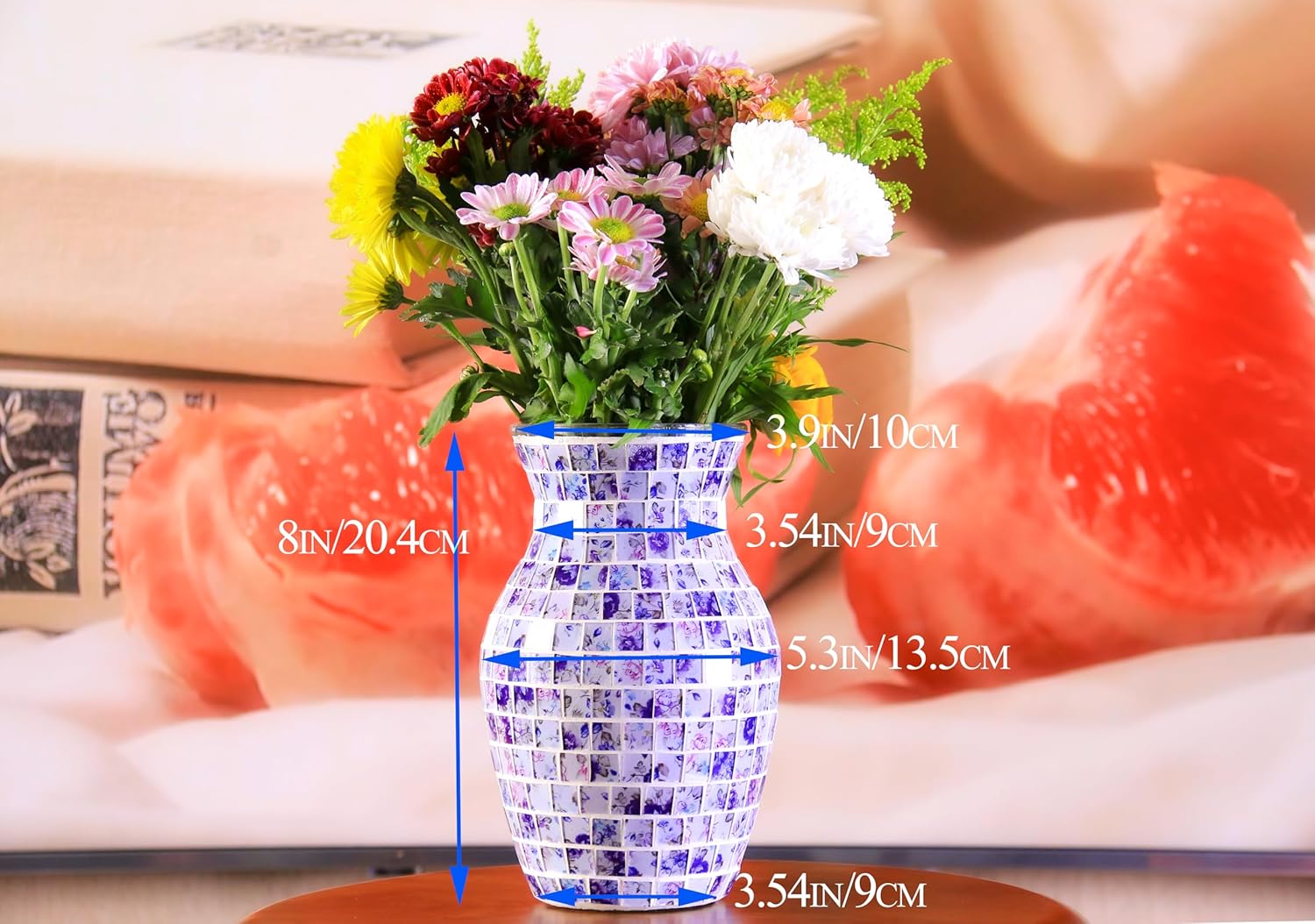 8 Inch Purple Mosaic Glass Vase - Exquisite Decor