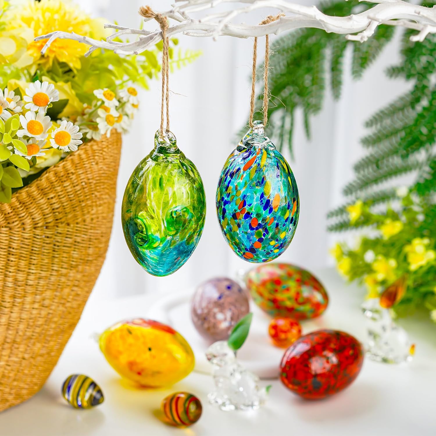 6PCS Colorful Blown Glass Egg Hanging Ornaments