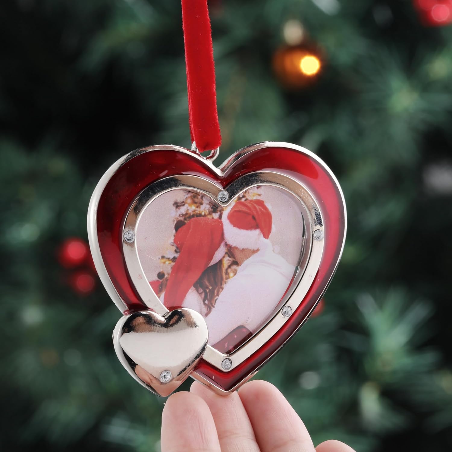 1 Set Heart Christmas Ornaments Metal Hanging Decorations for Tree