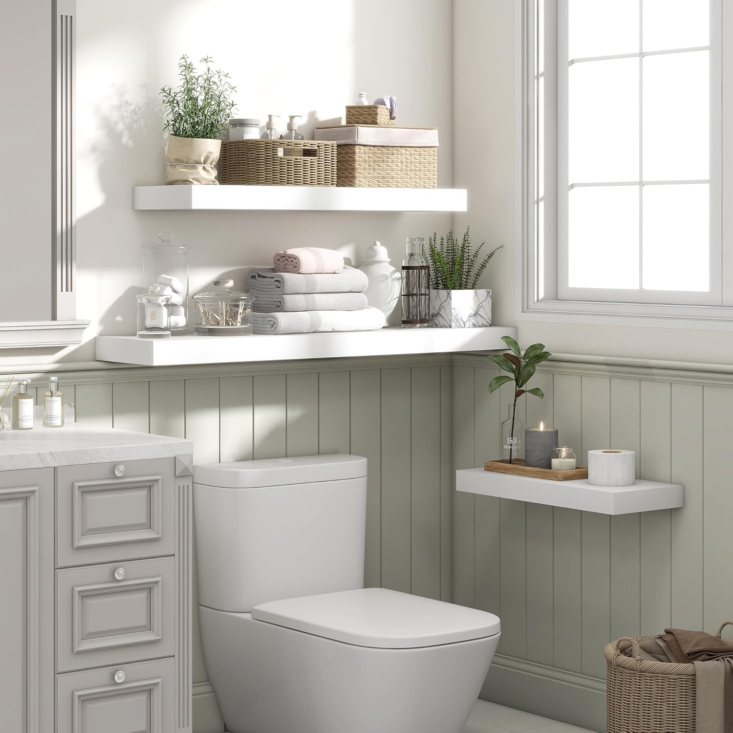 48 Inch White Floating Shelves for Wall Storage