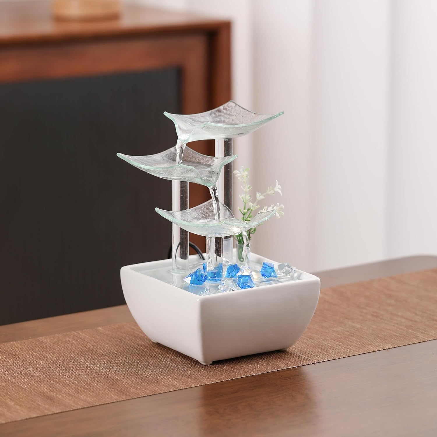 Ceramic Glass Tabletop Fountain for Indoor Home Decor
