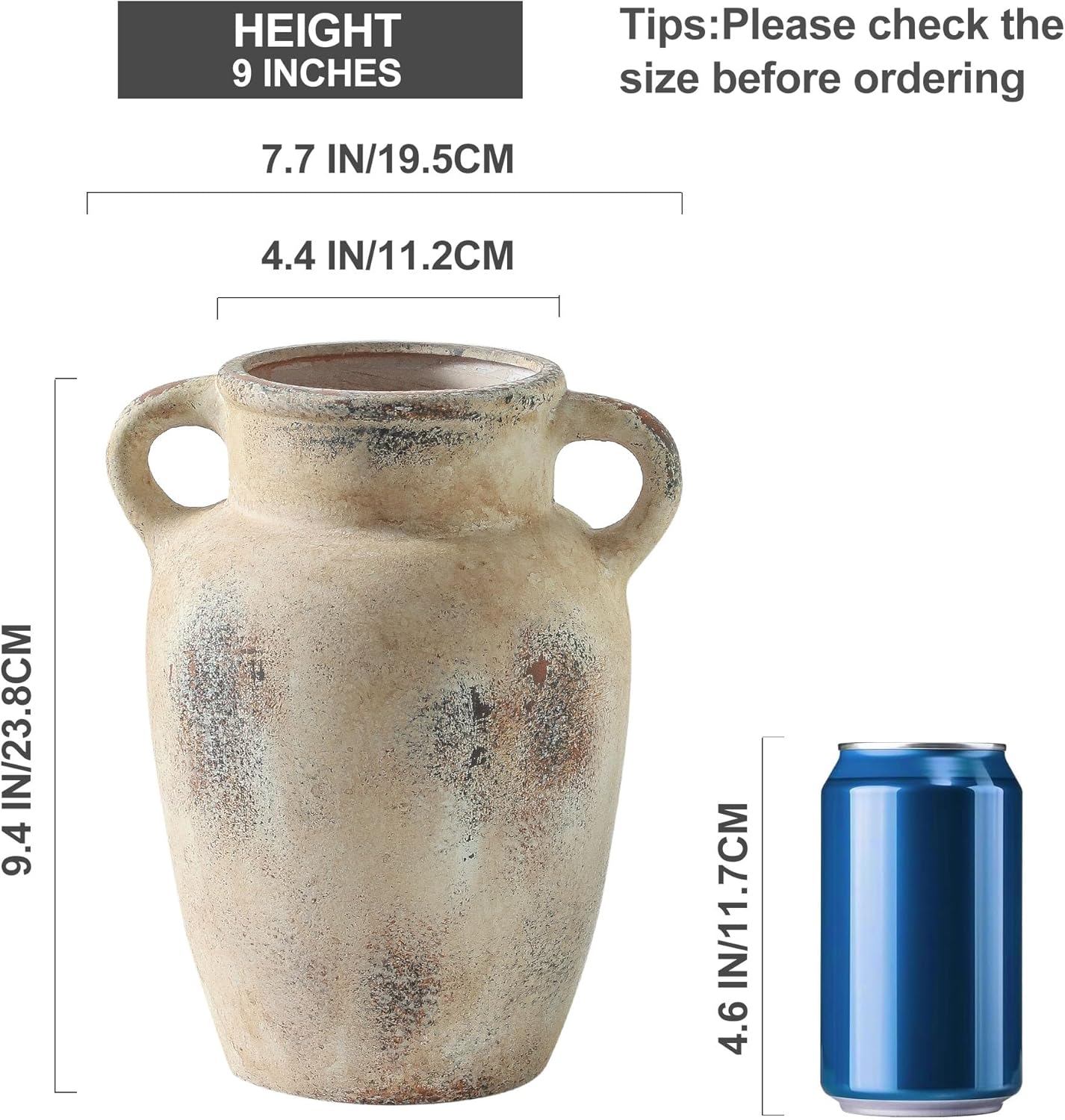 Farmhouse Ceramic Vase with Handle 97 Inch