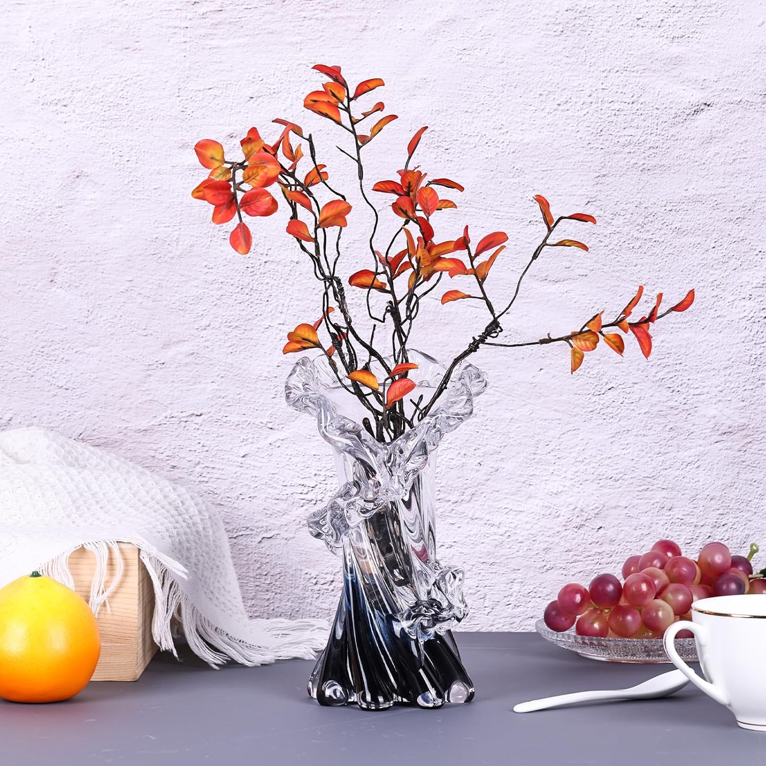 Hand Blown Blue Glass Vase for Home Decor