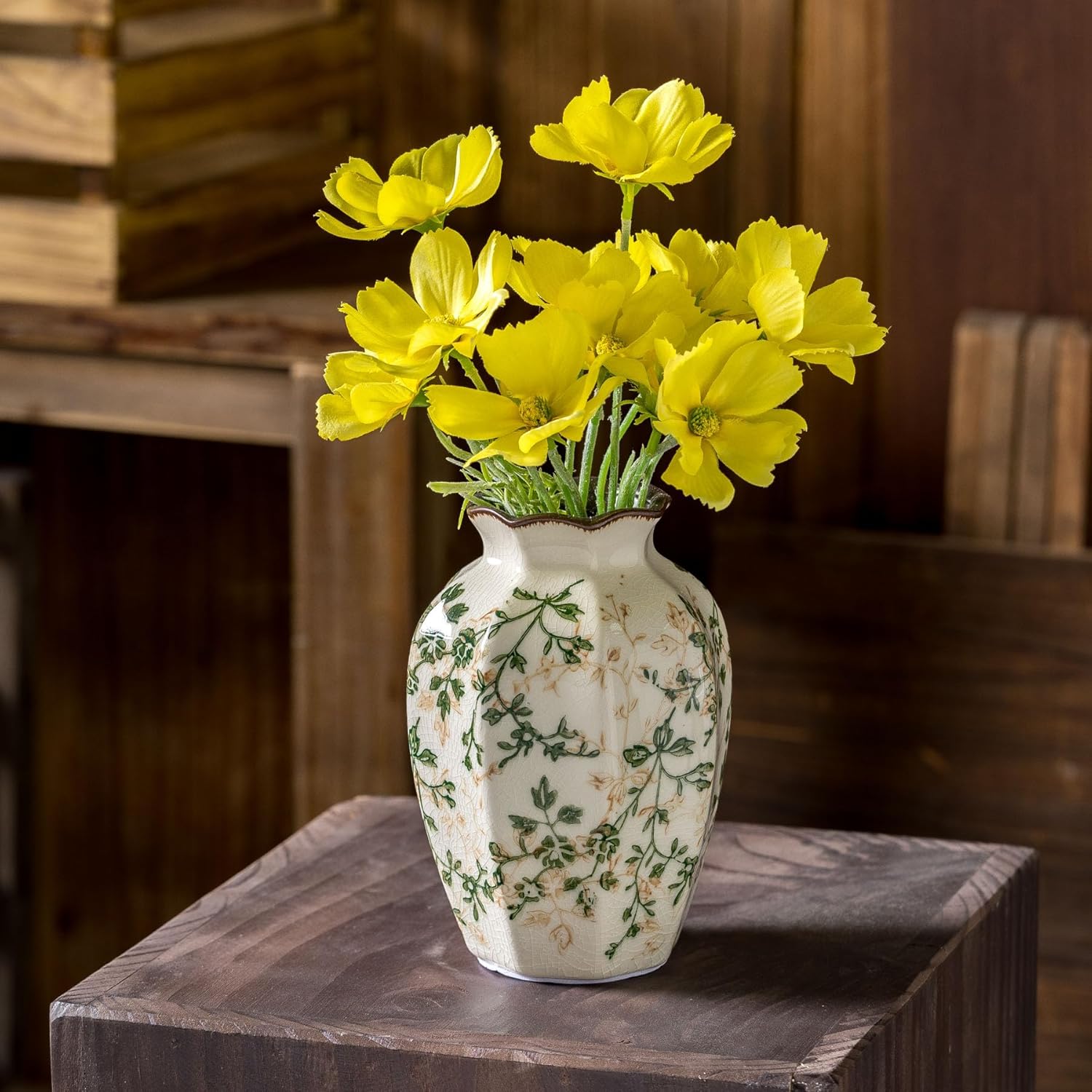 Vintage Pastoral Octagonal Ceramic Vase 67 Inch