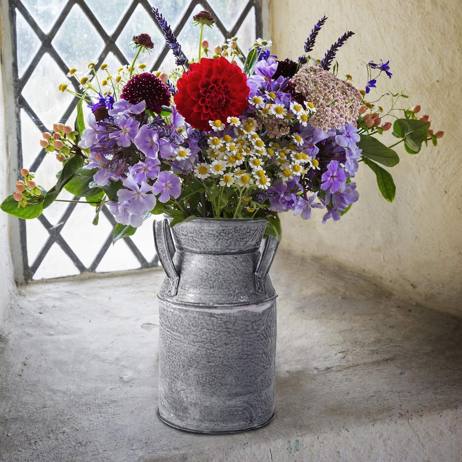 TOPZEA 2 Pack Galvanized Milk Can Vases