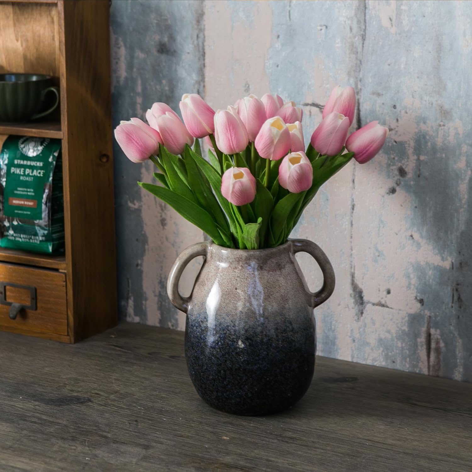 JOJUNO Brown to Blue Gradient Ceramic Vase with Handles