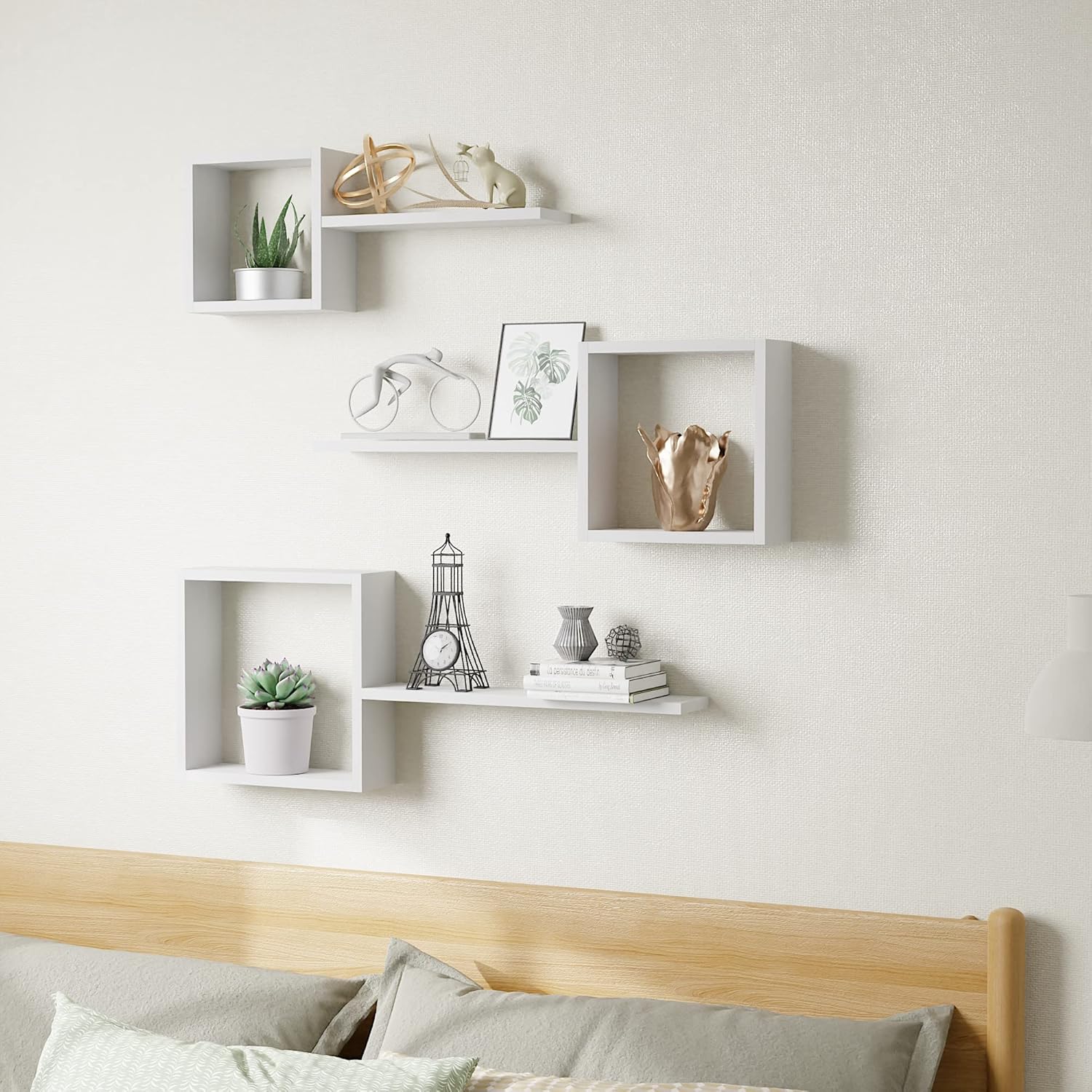 LUDORU Floating Cube Shelves Set of 6 White