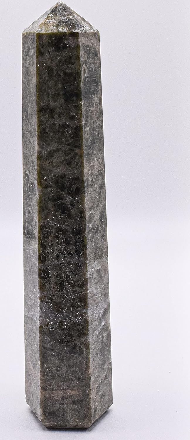 56 Inch Green Vesuvianite Obelisk with Calcite Inclusions